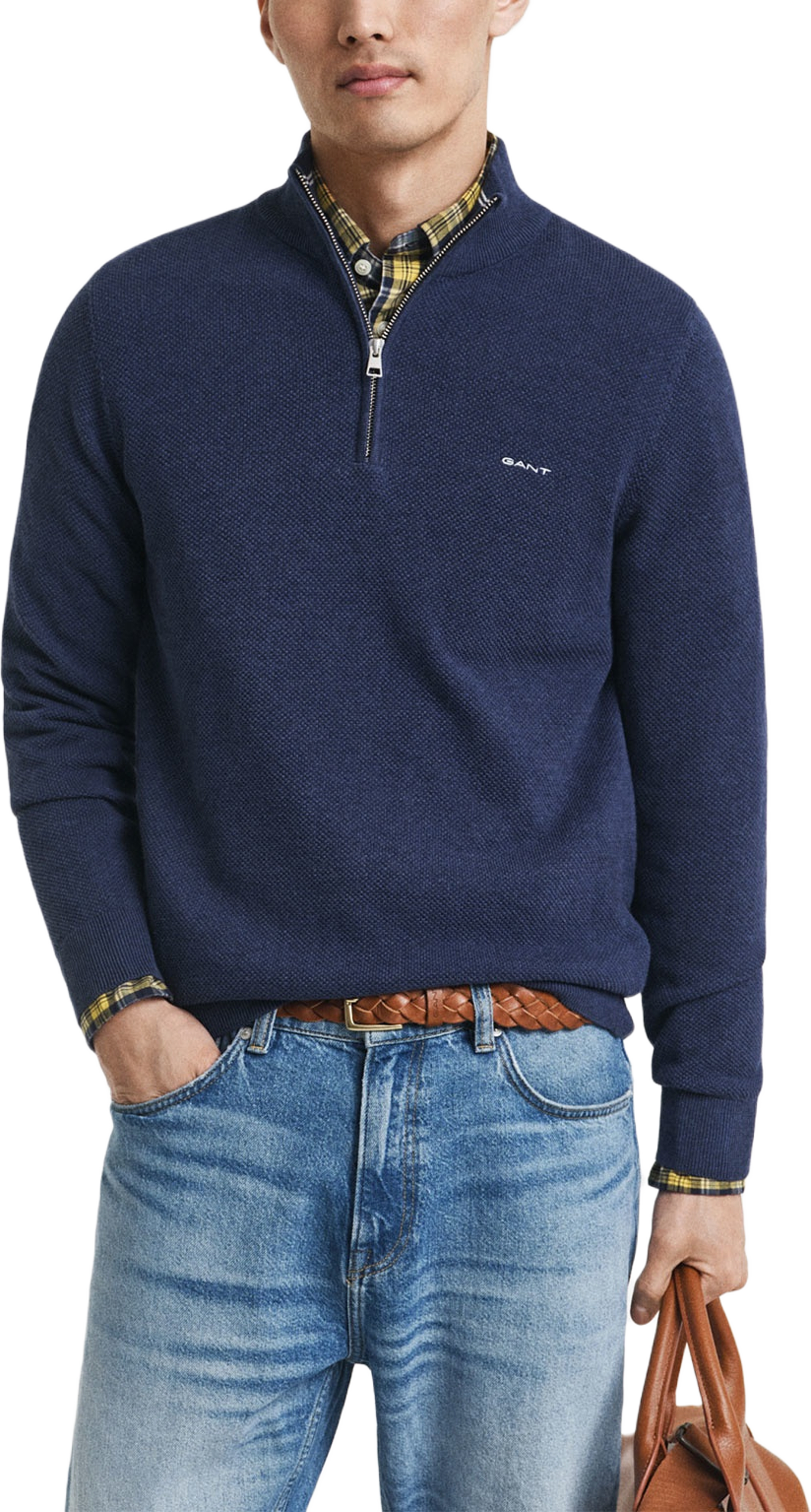 Cotton Piqué Half-Zip Sweater