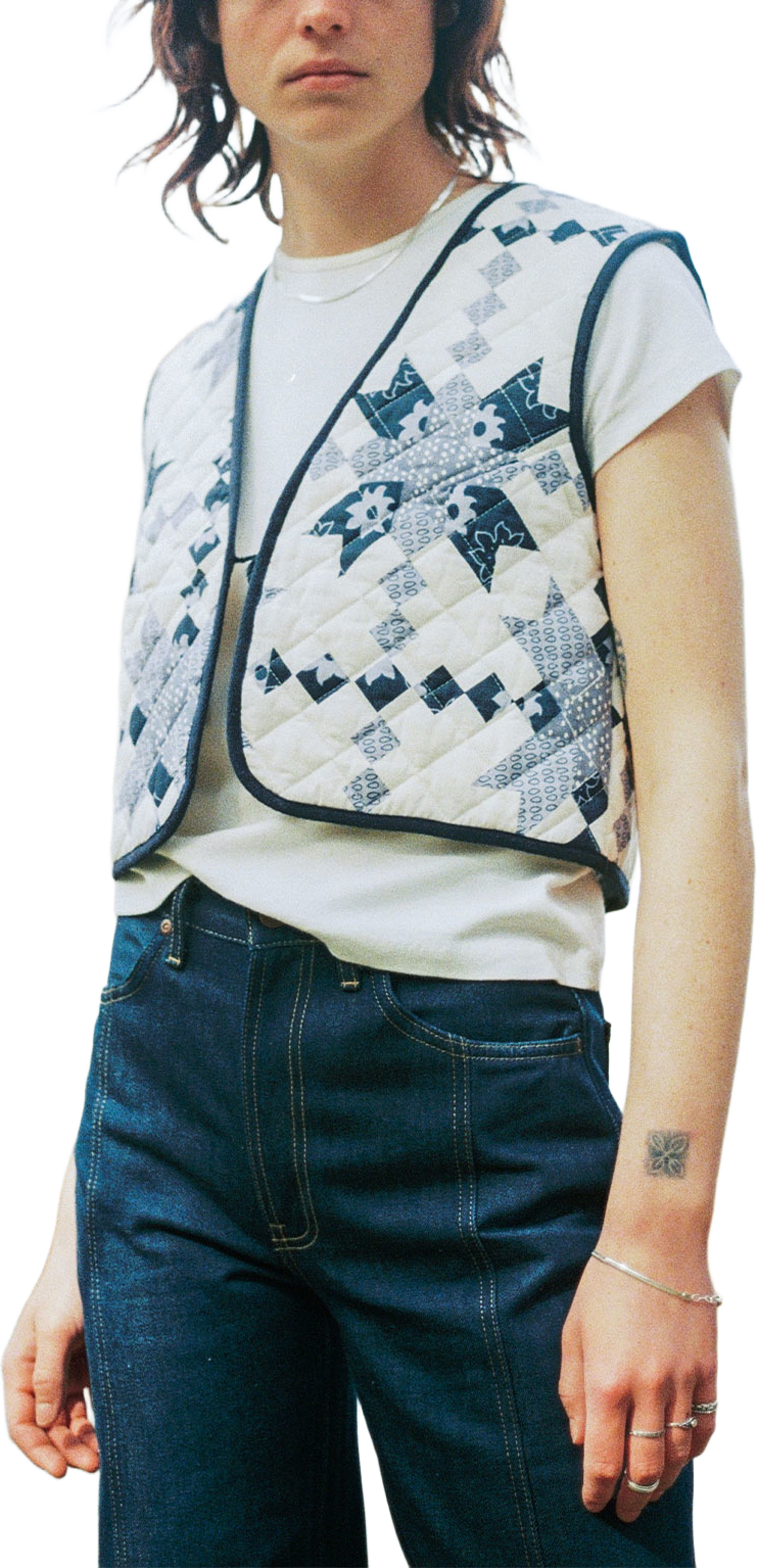 Lill Quilted Cotton Vest Offwhite/Blue