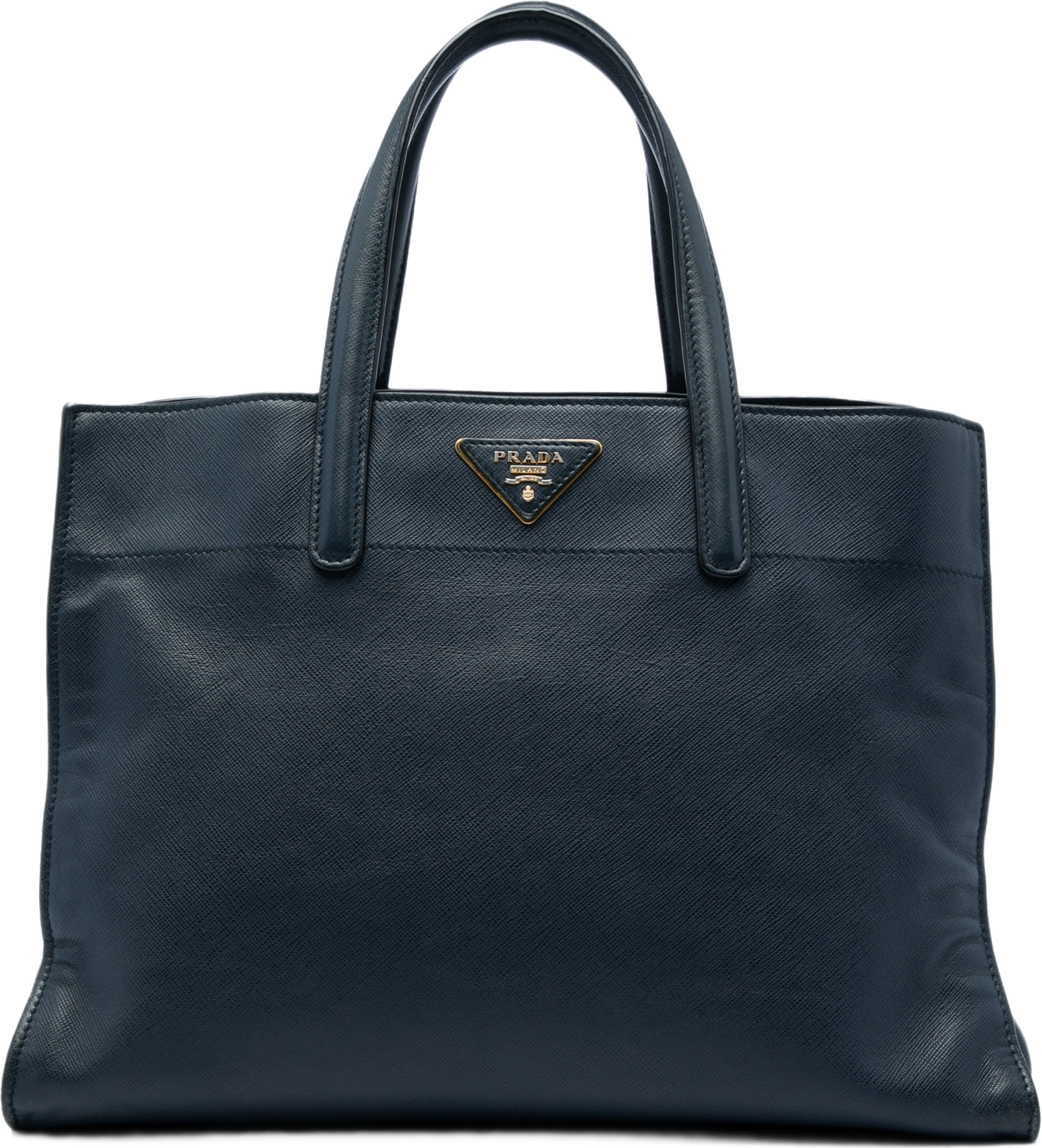 Prada Saffiano Soft Triple Pocket Tote, från Luxclusif, i färgen blå. Klicka för att öppna bilden i stort format