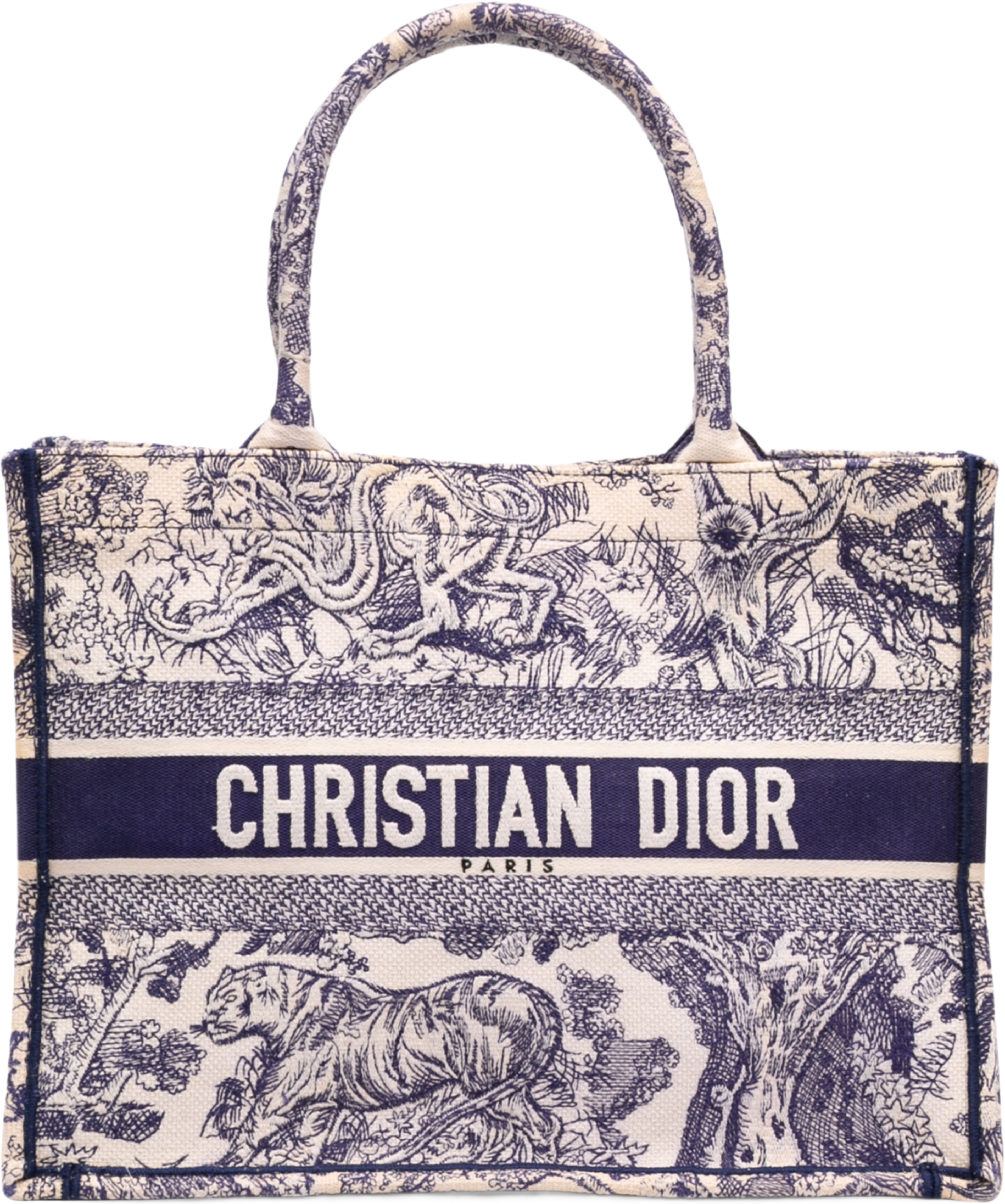 Dior Medium Canvas Embroidered Dioriviera Toile De Jouy Book Tote, från Luxclusif, i färgen blå. Klicka för att öppna bilden i stort format