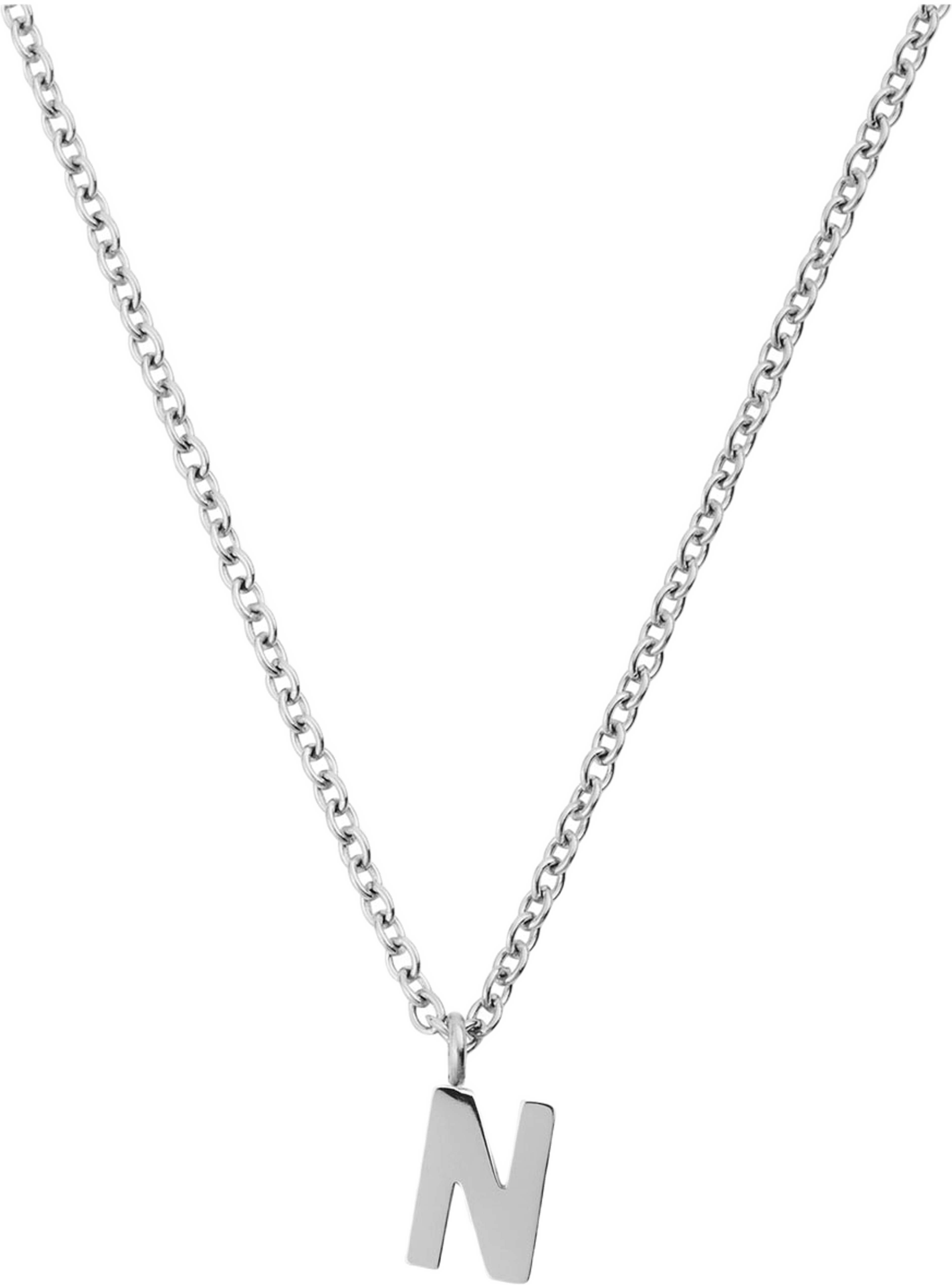 Petite Plain Letter N Steel Necklace, från Mockberg, i färgen Steel. Klicka för att öppna bilden i stort format