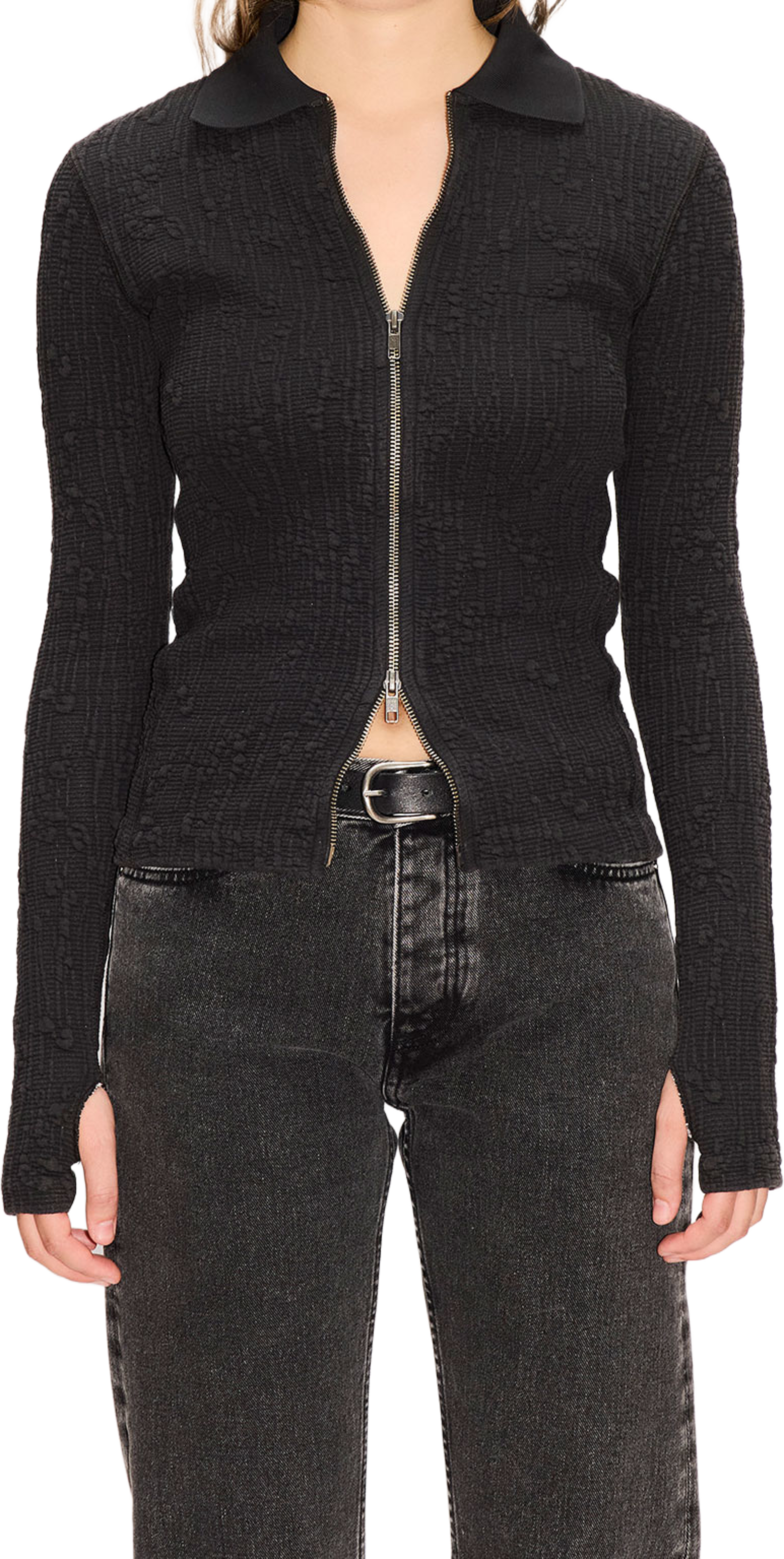 Lyra zip cardigan Faded Black Interlock, från Hope, i färgen Faded Black Interlock. Klicka för att öppna bilden i stort format
