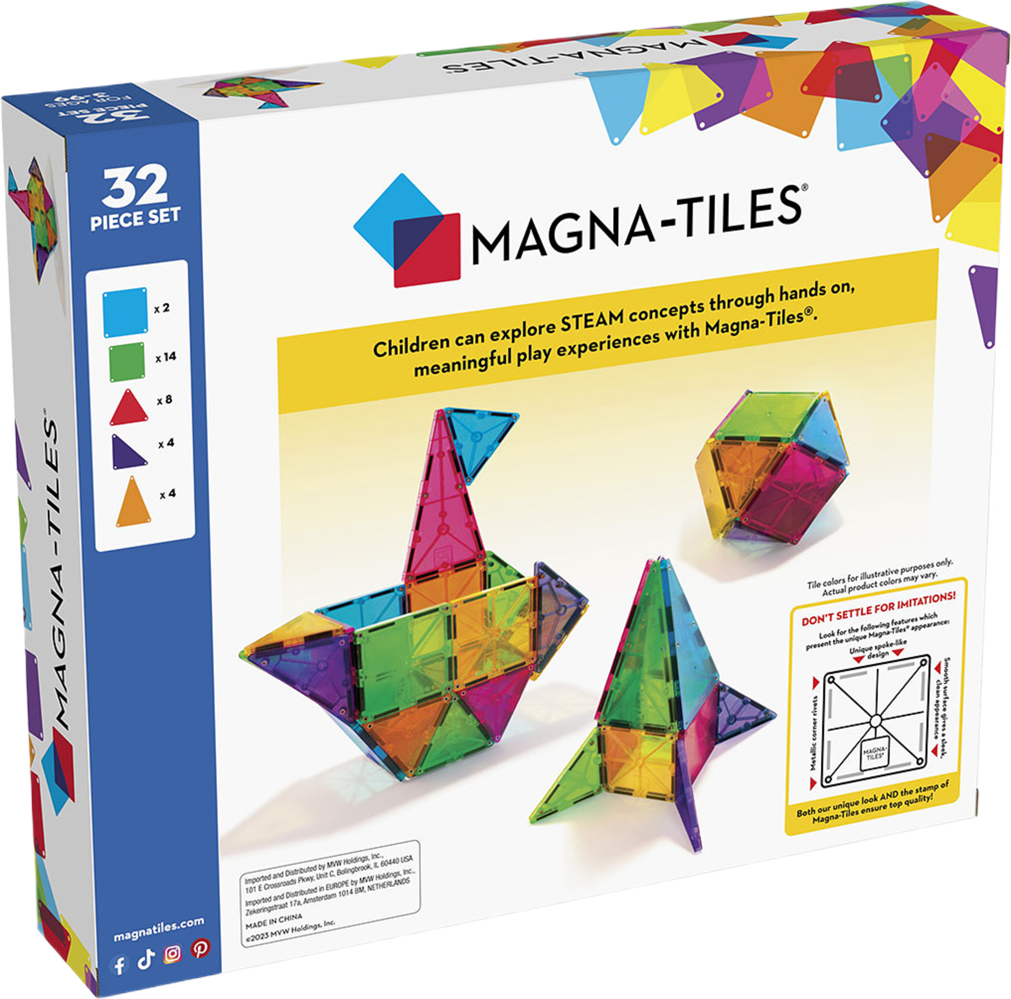 MAGNA-TILES® i klara transparenta färger 32 delar
