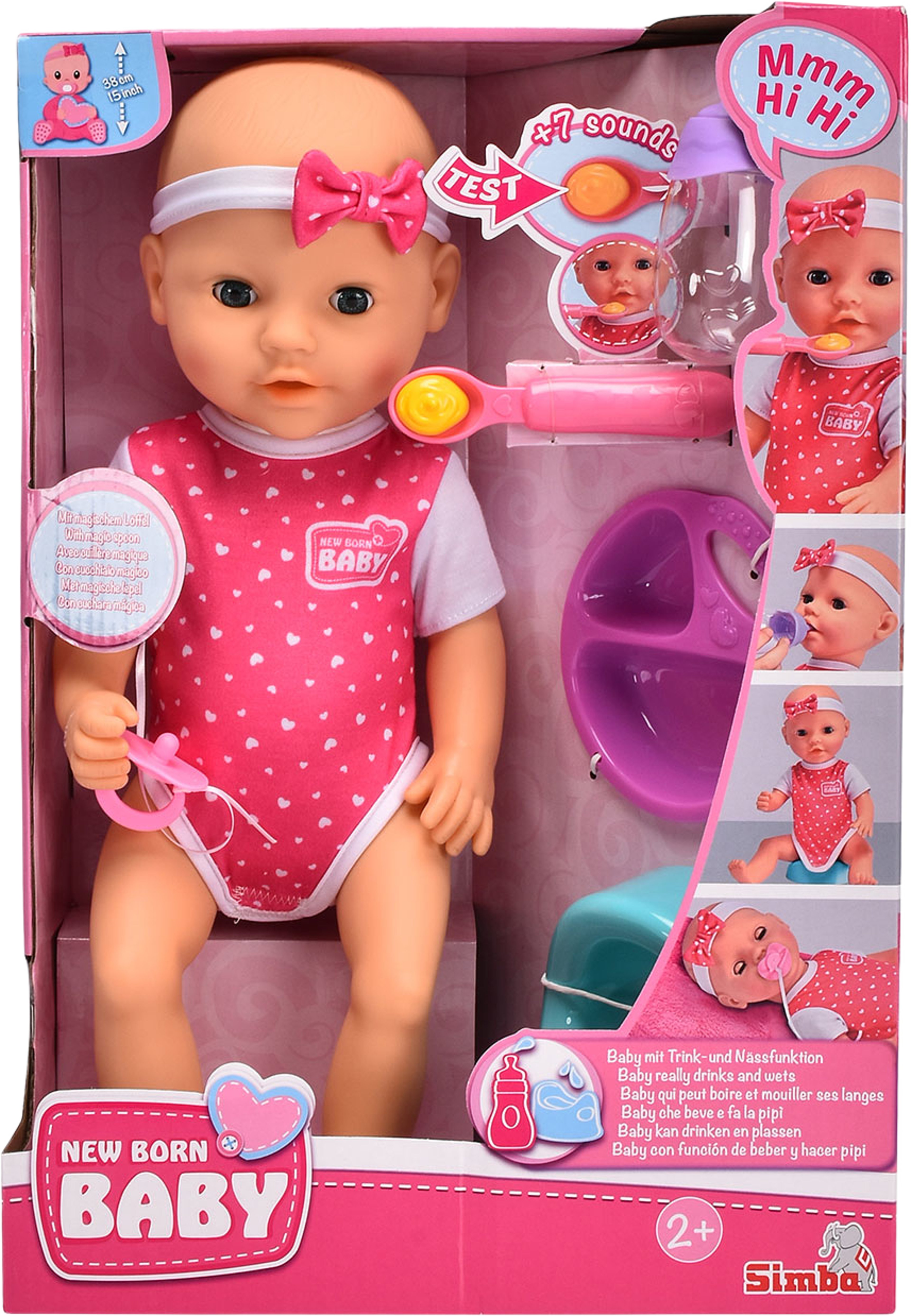 New Born Baby Hungrig Docka, 38 cm, från Simba, i färgen Pink. Klicka för att öppna bilden i stort format