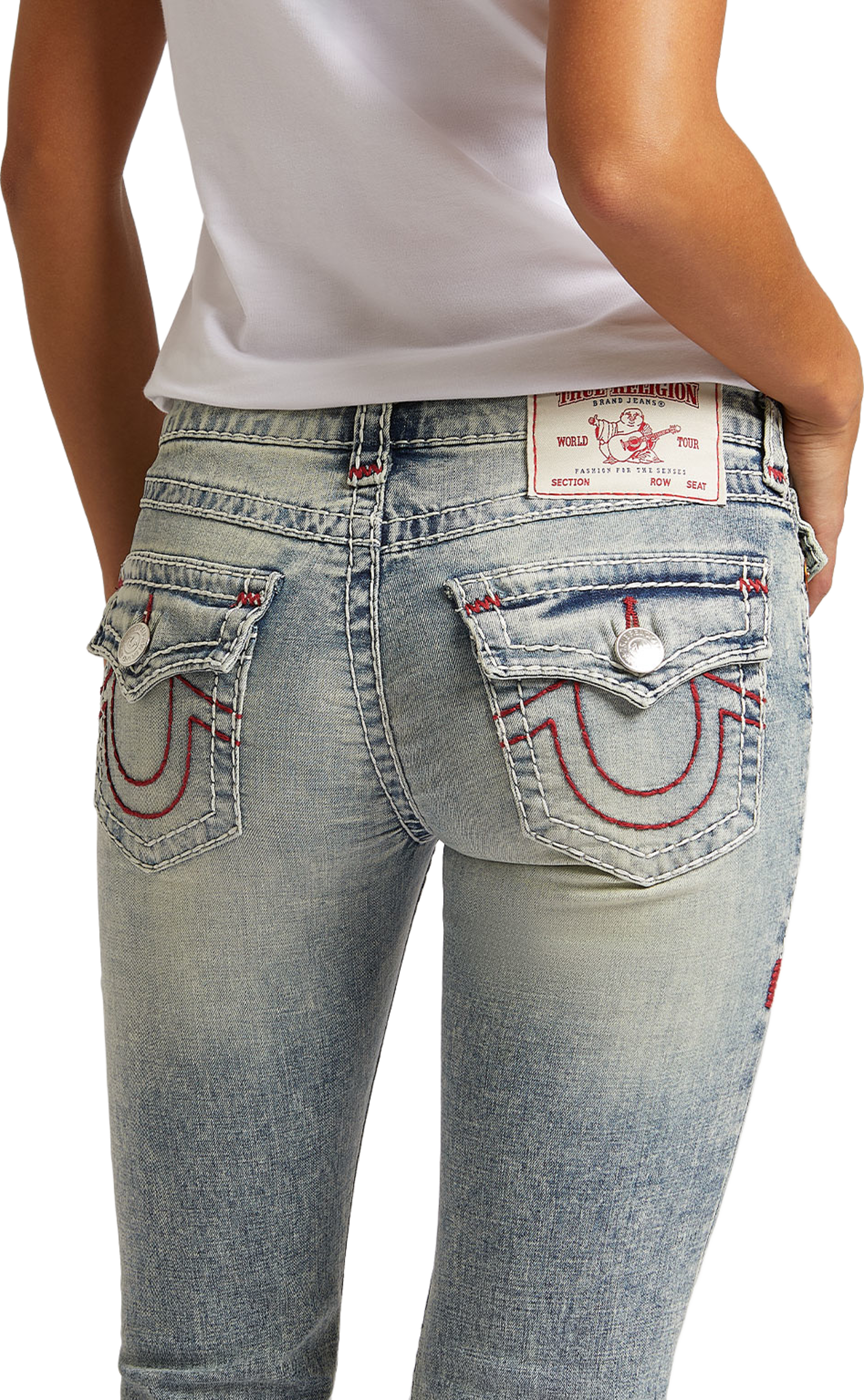 Joey Lr Flare Flap Sup T Jeans, från True Religion, i färgen Petal Bloom. Klicka för att öppna bilden i stort format