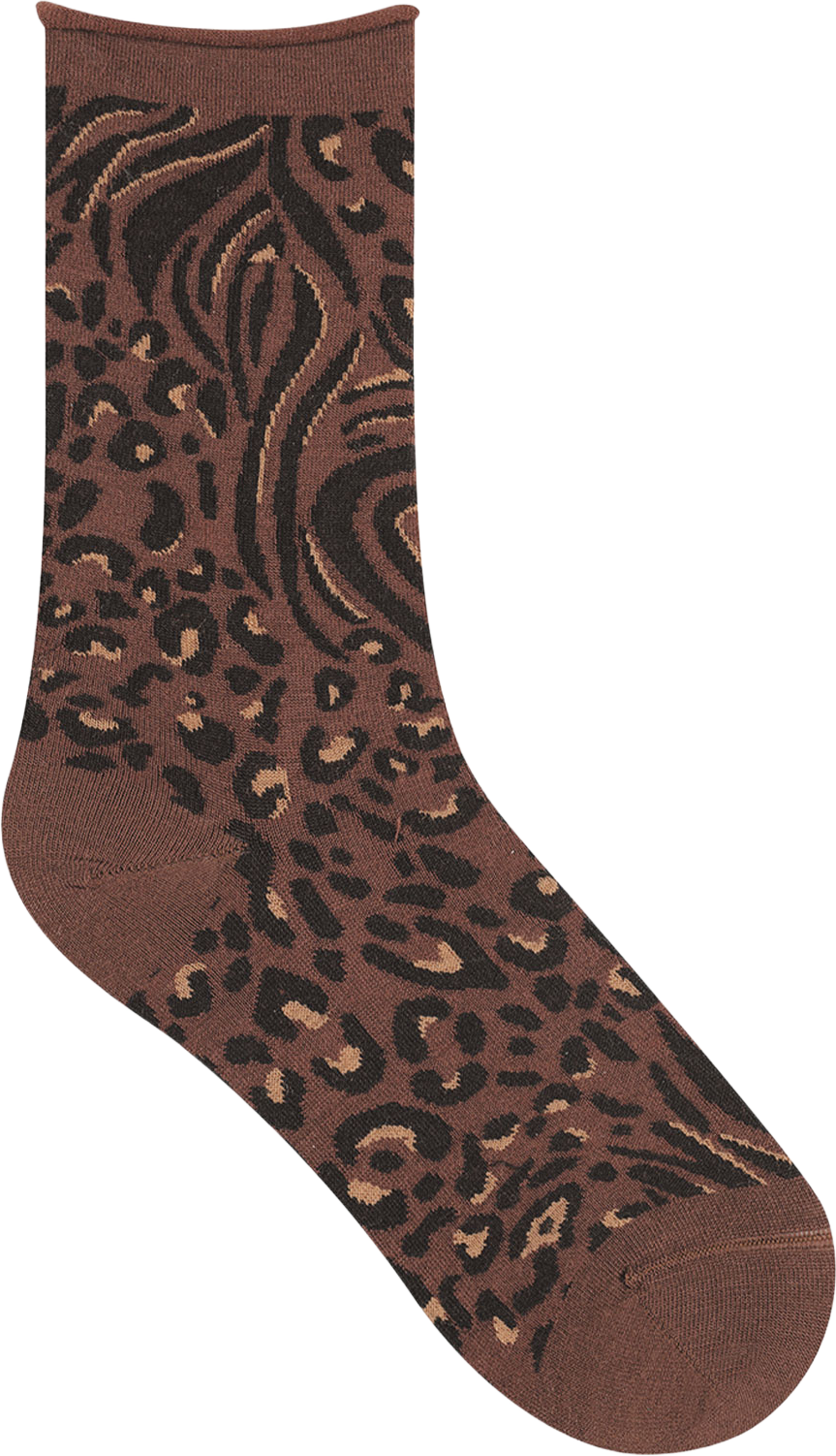 Mönstrad Socka I Merinoull, Roll-Top, från BleuForêt, i färgen Chocolat. Klicka för att öppna bilden i stort format
