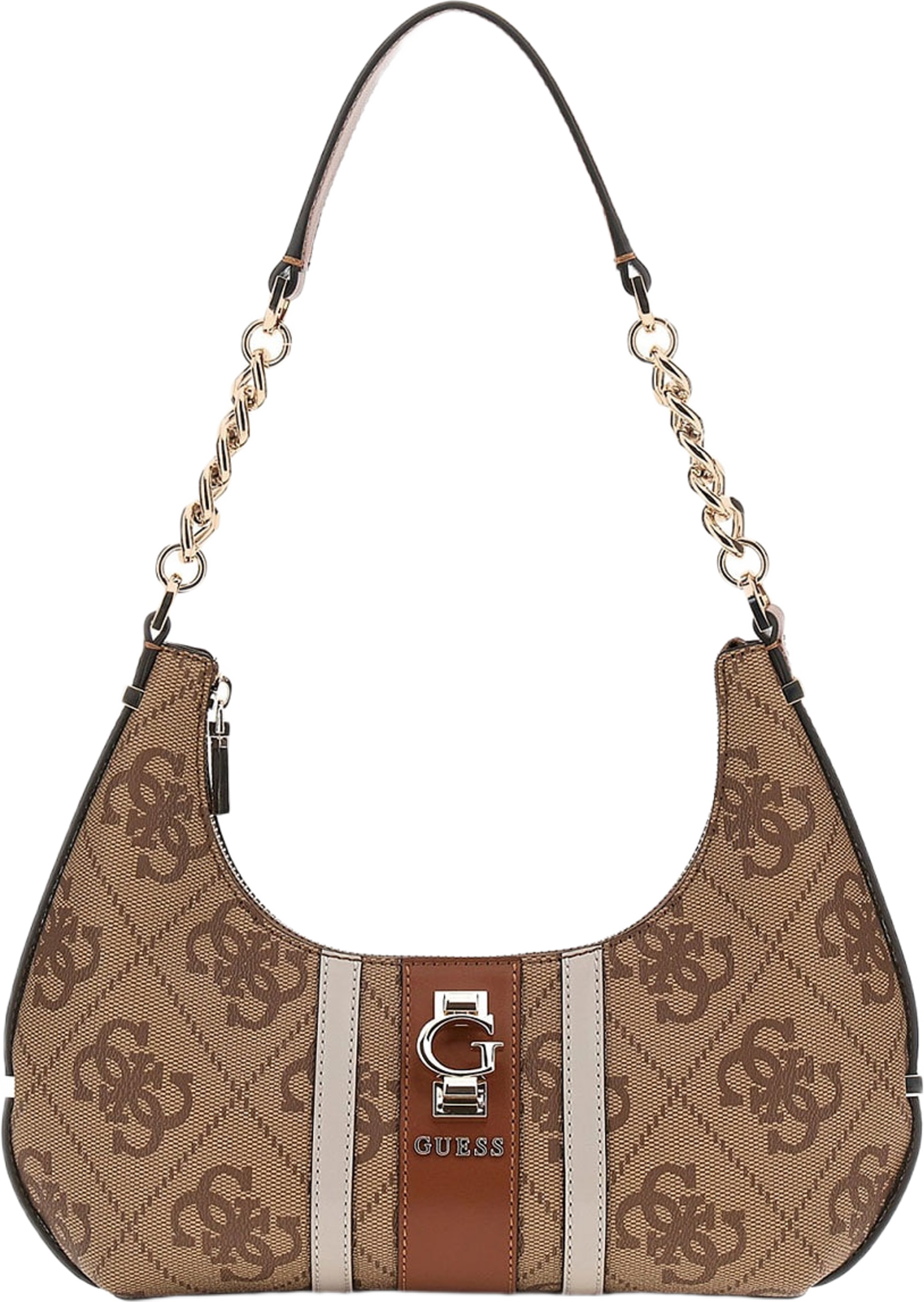 Erenia Top Zip Shoulder Bag, från Guess, i färgen Latte Logo.