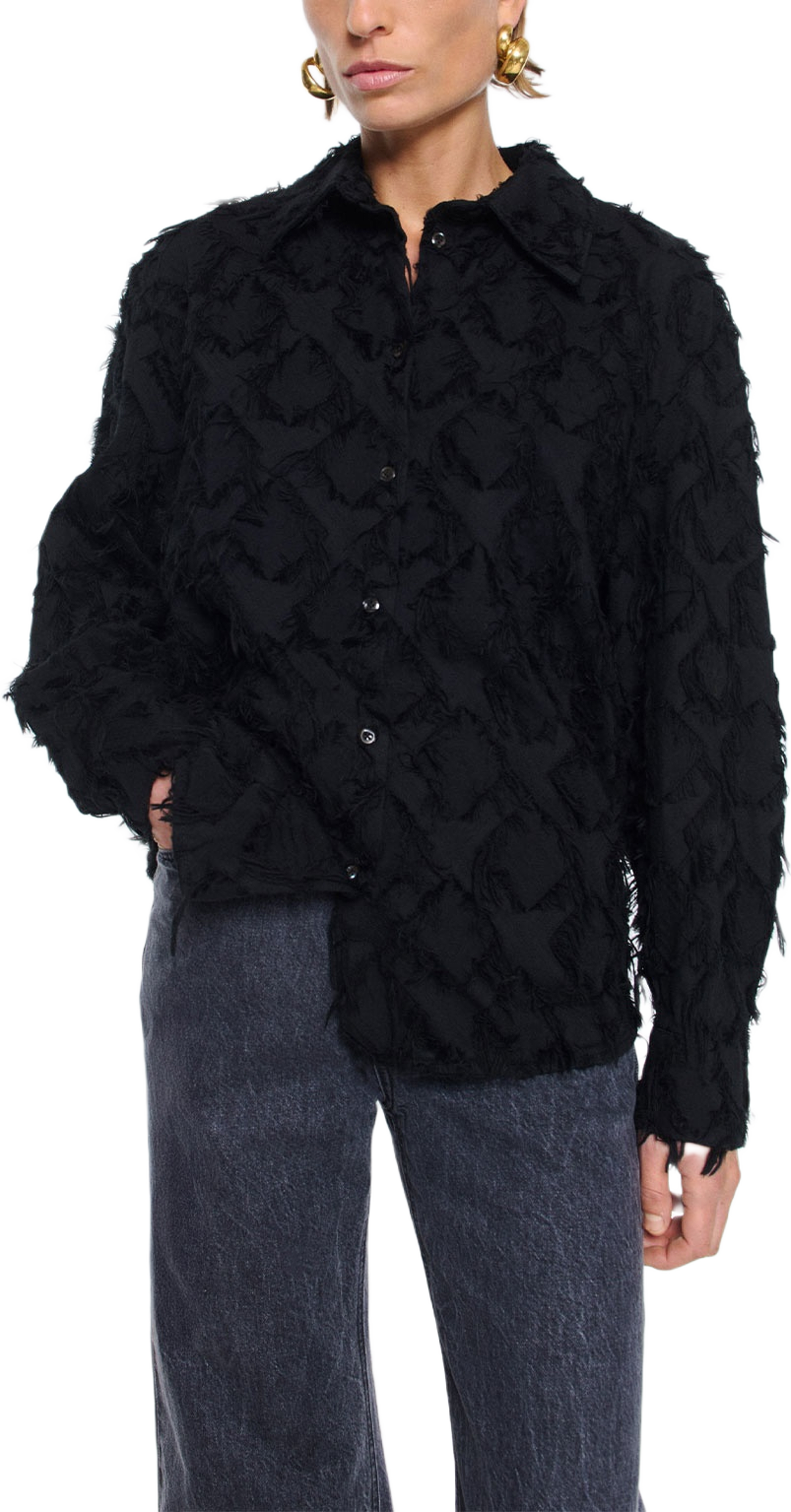 Willa Shirt Fringed Black Twill
