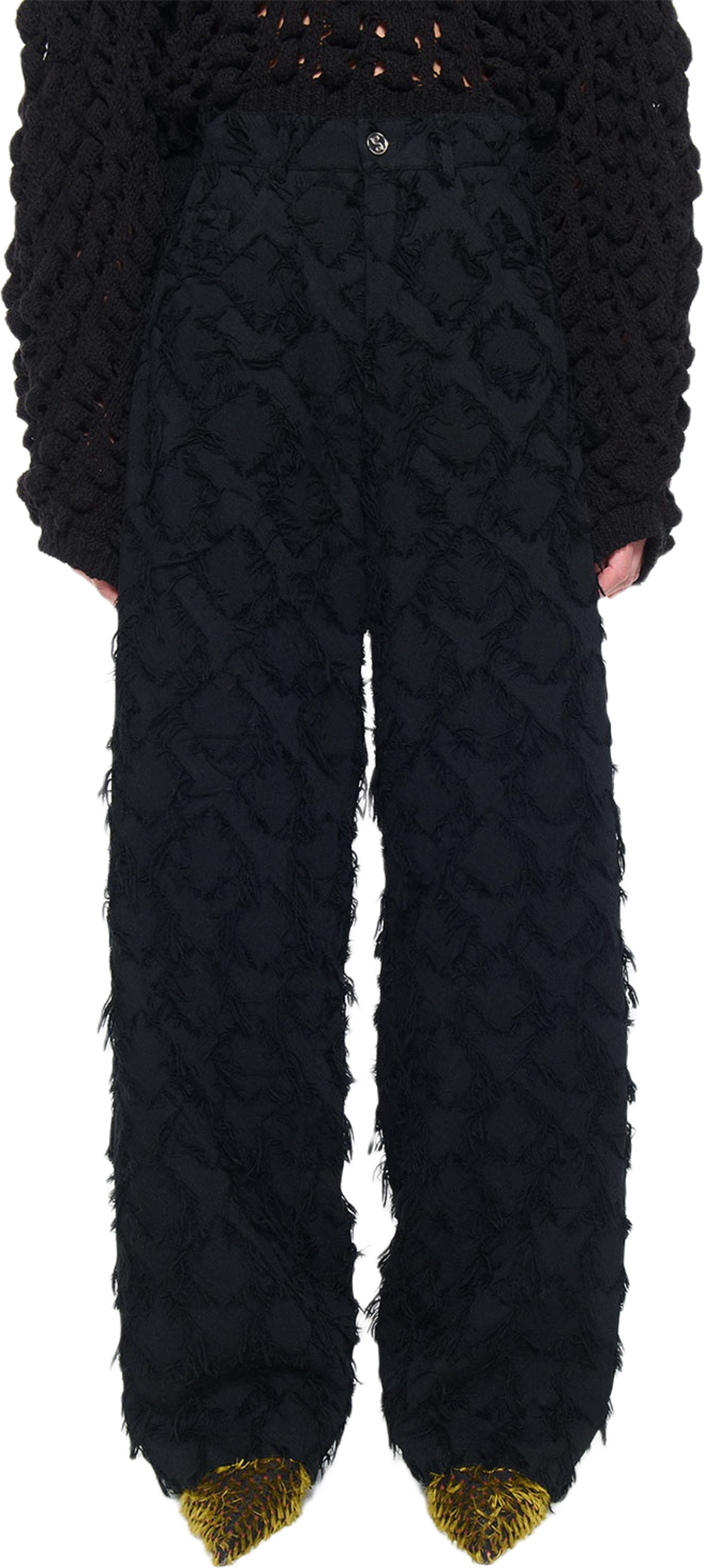 Loose Cut Jeans Fringed Black Twill