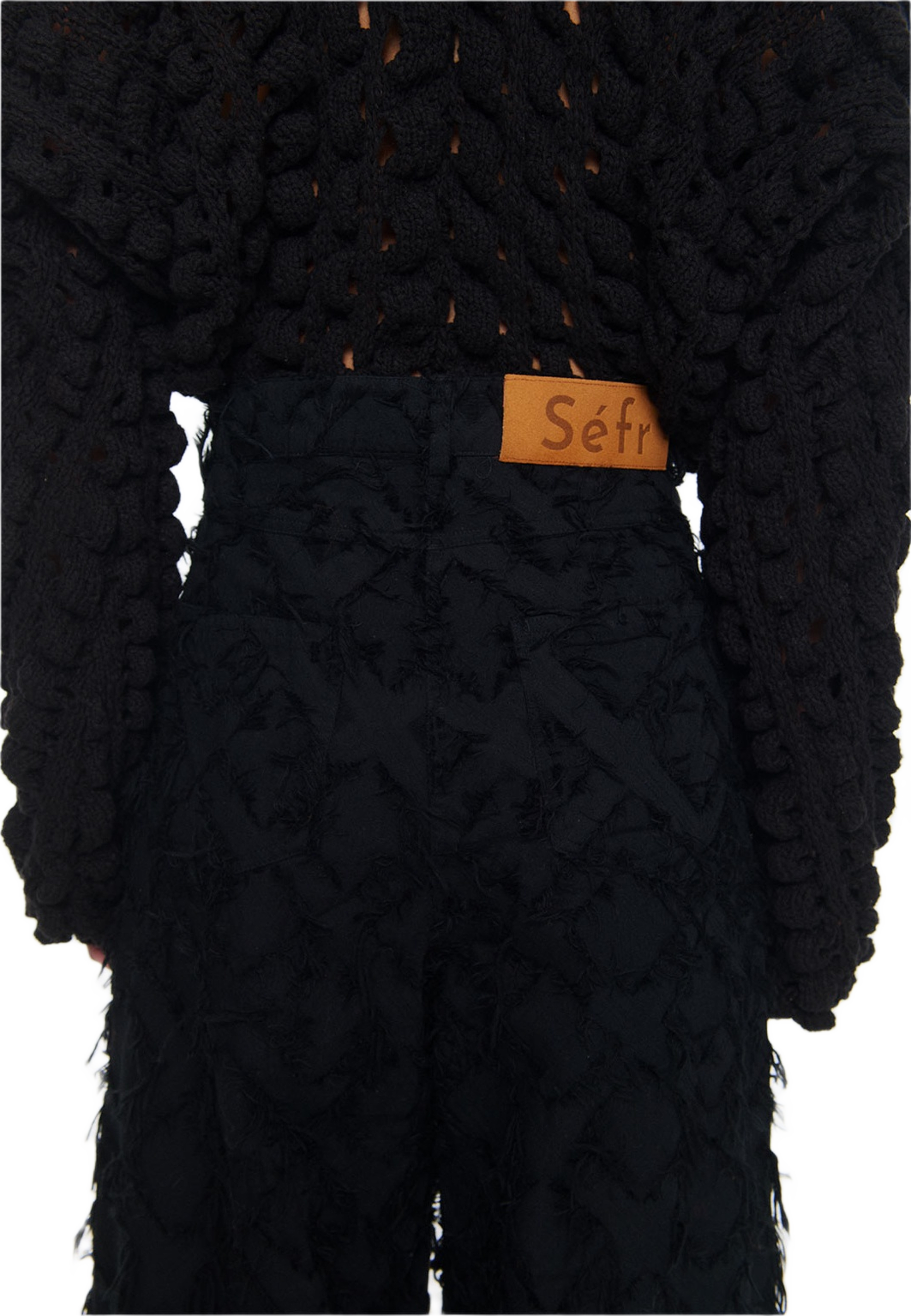 Loose Cut Jeans Fringed Black Twill