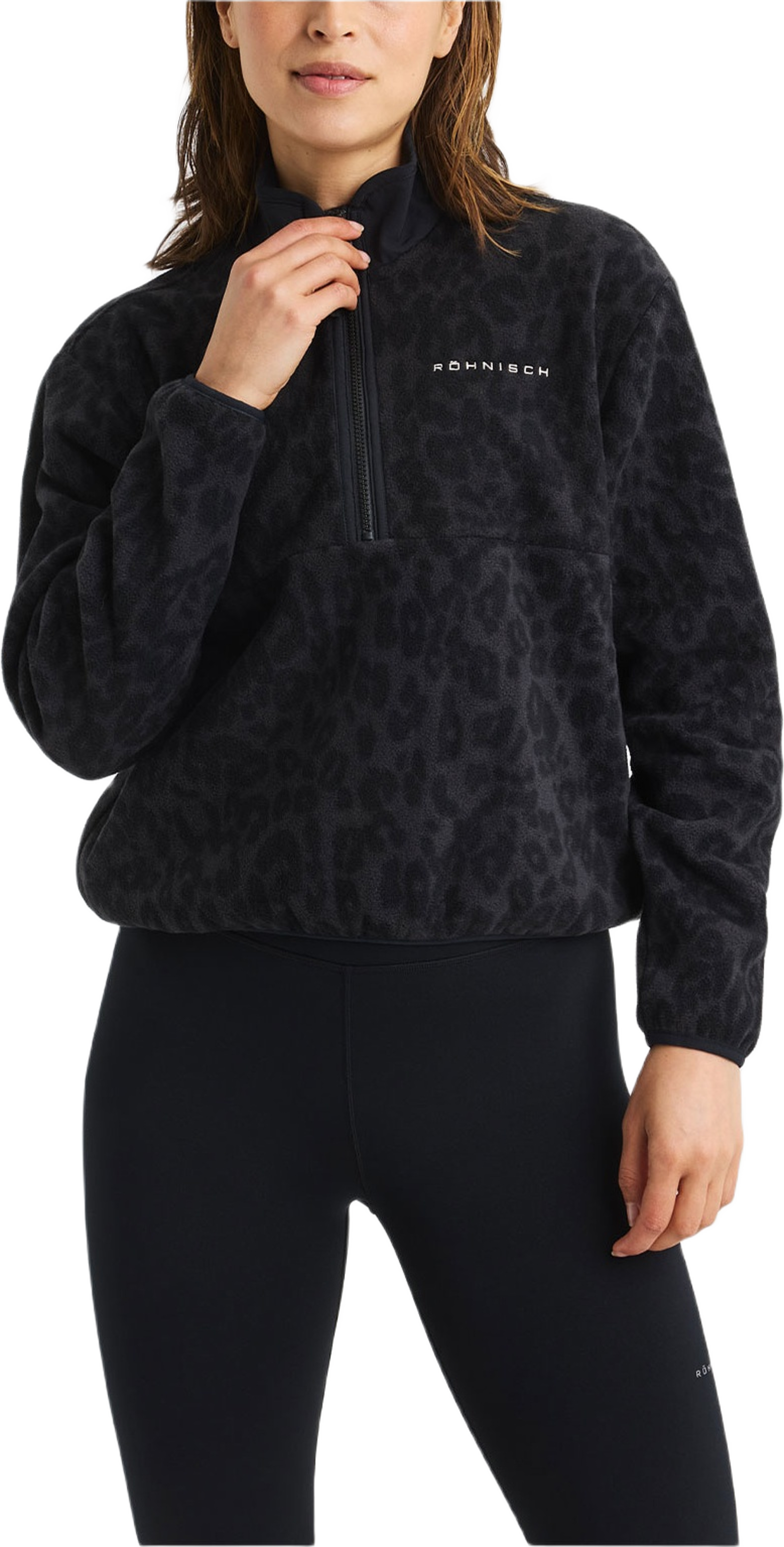 Thermal Half Zip Fleece, från Röhnisch, i färgen Grey Leo Print.