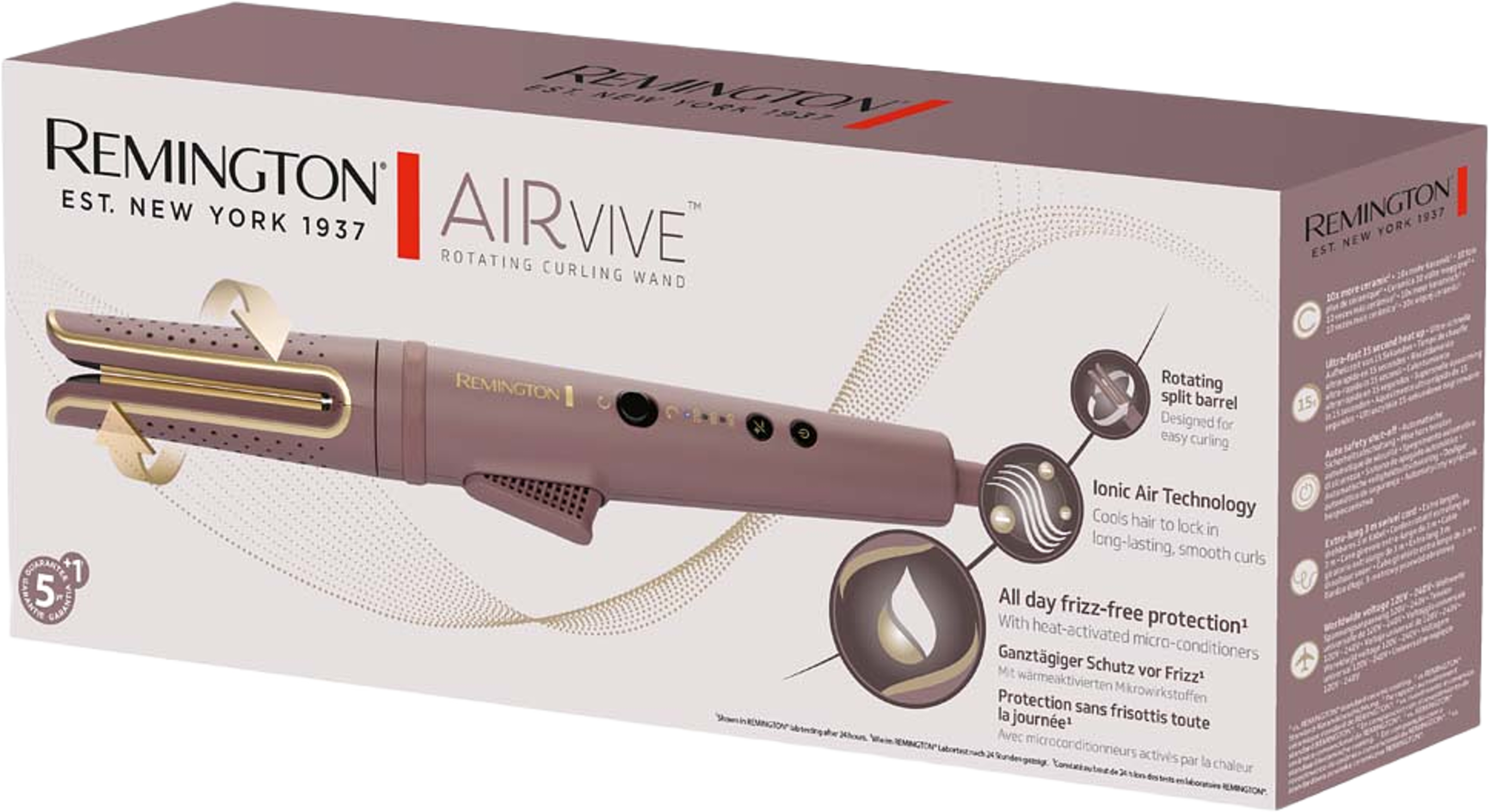 AIRvive Rotating Curling Wand, från Remington, i färgen Mauve (purple) & Gold. Klicka för att öppna bilden i stort format