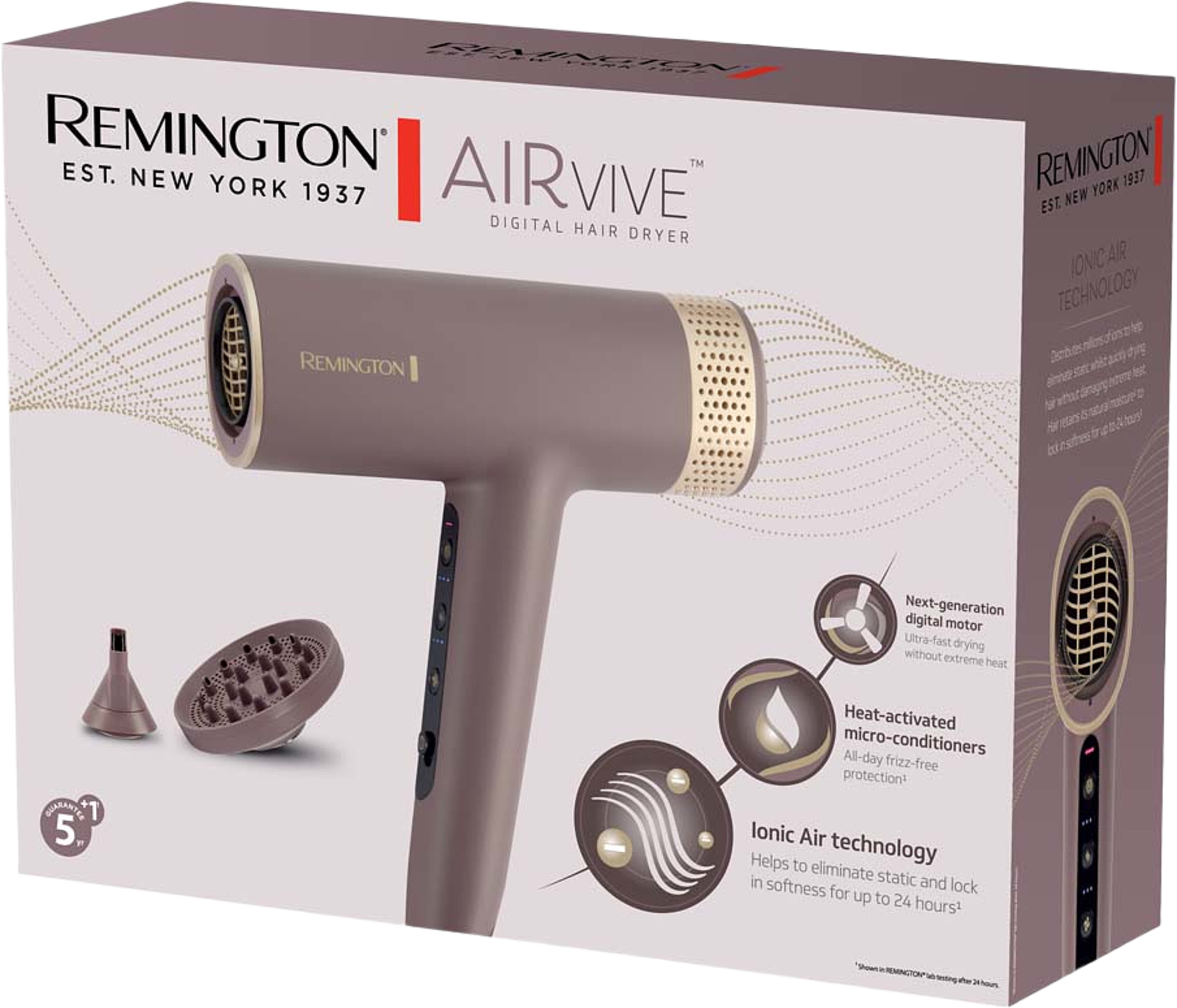 AIRvive Digital Hair Dryer, från Remington, i färgen Mauve (purple) & Gold. Klicka för att öppna bilden i stort format