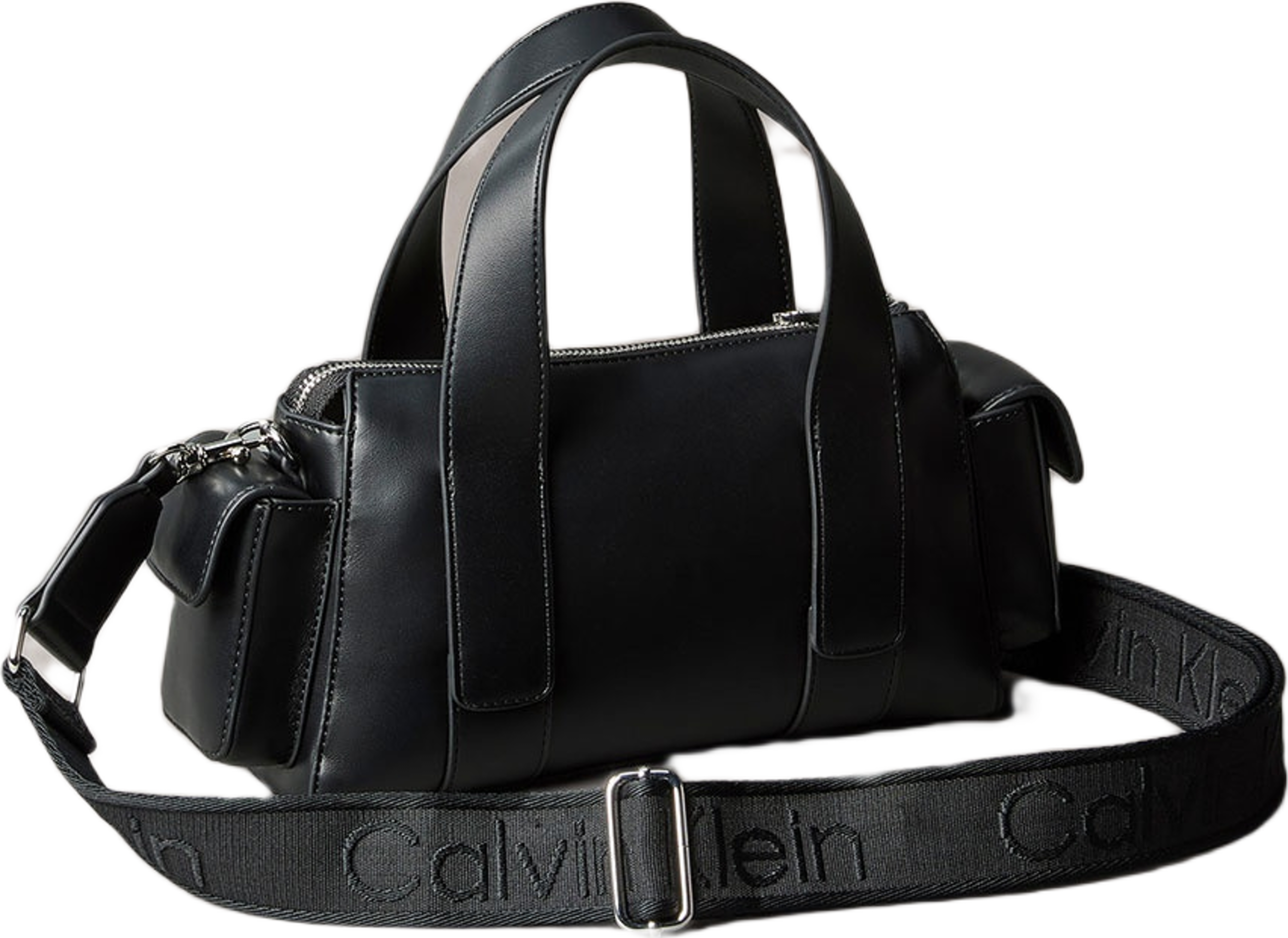 Convertible Jacquard Crossbody Handbag, från Calvin Klein, i färgen Black / Shiny Nickel.