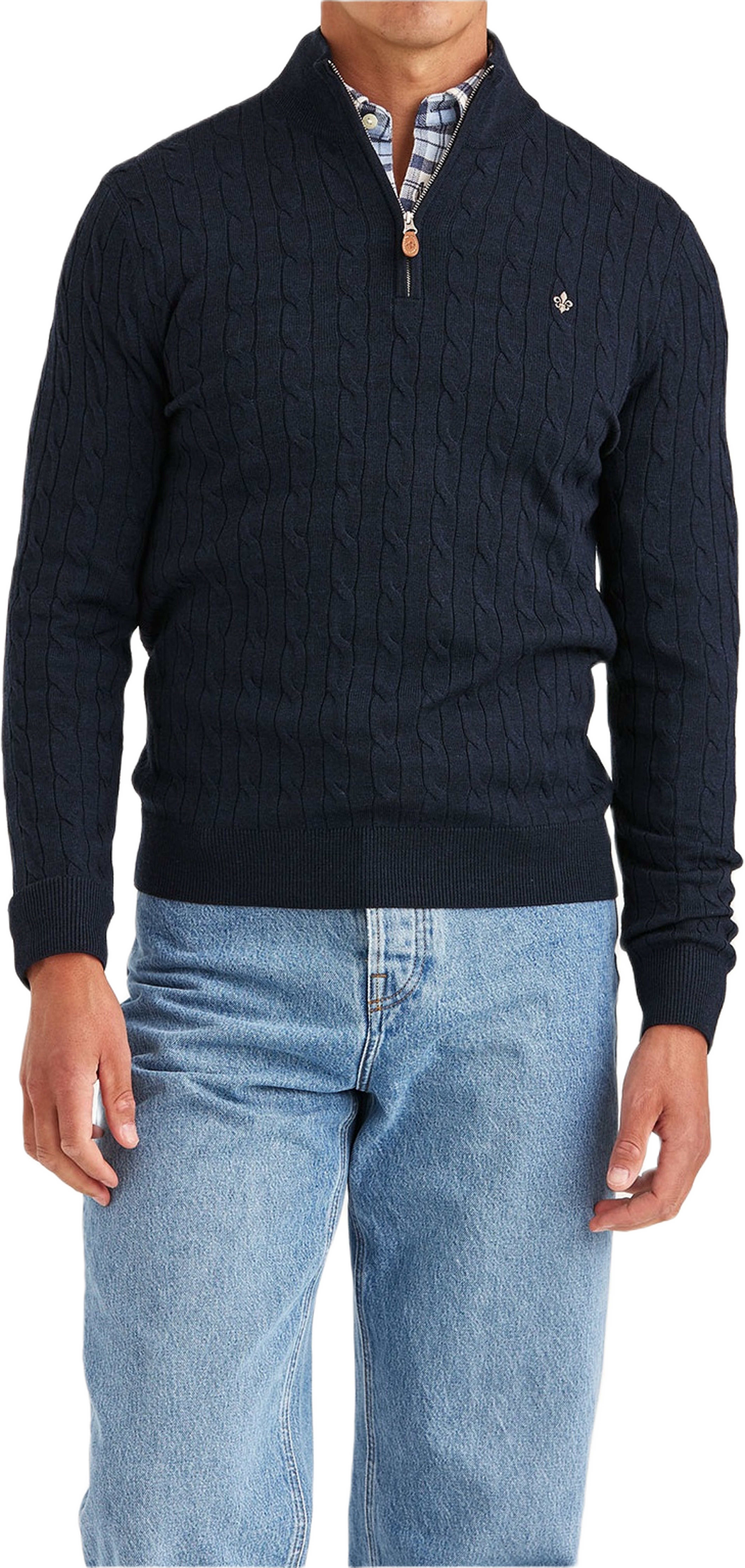 Merino Cable John Zip, från Morris, i färgen Navy.