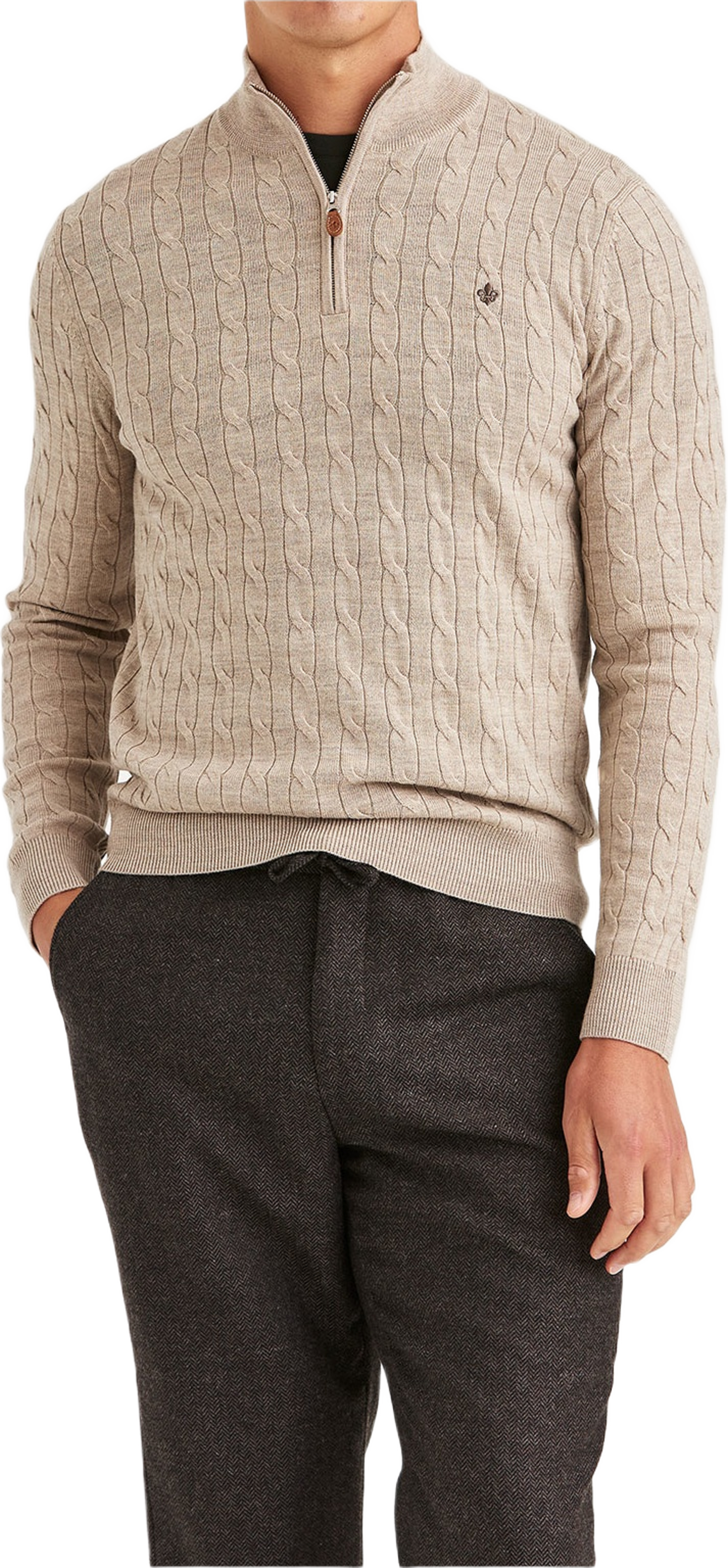 Merino Cable John Zip, från Morris, i färgen Khaki.