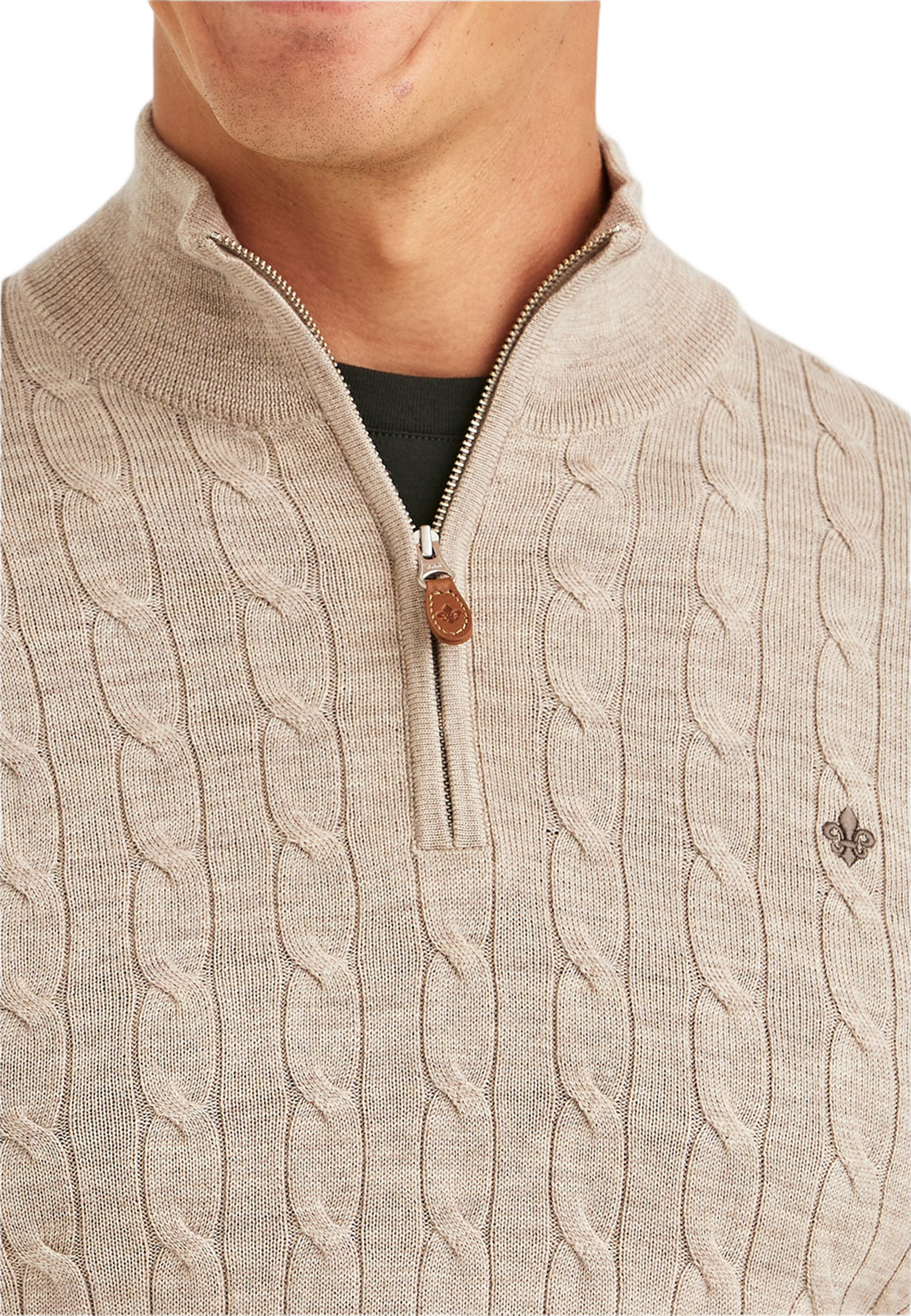 Merino Cable John Zip, från Morris, i färgen Khaki.