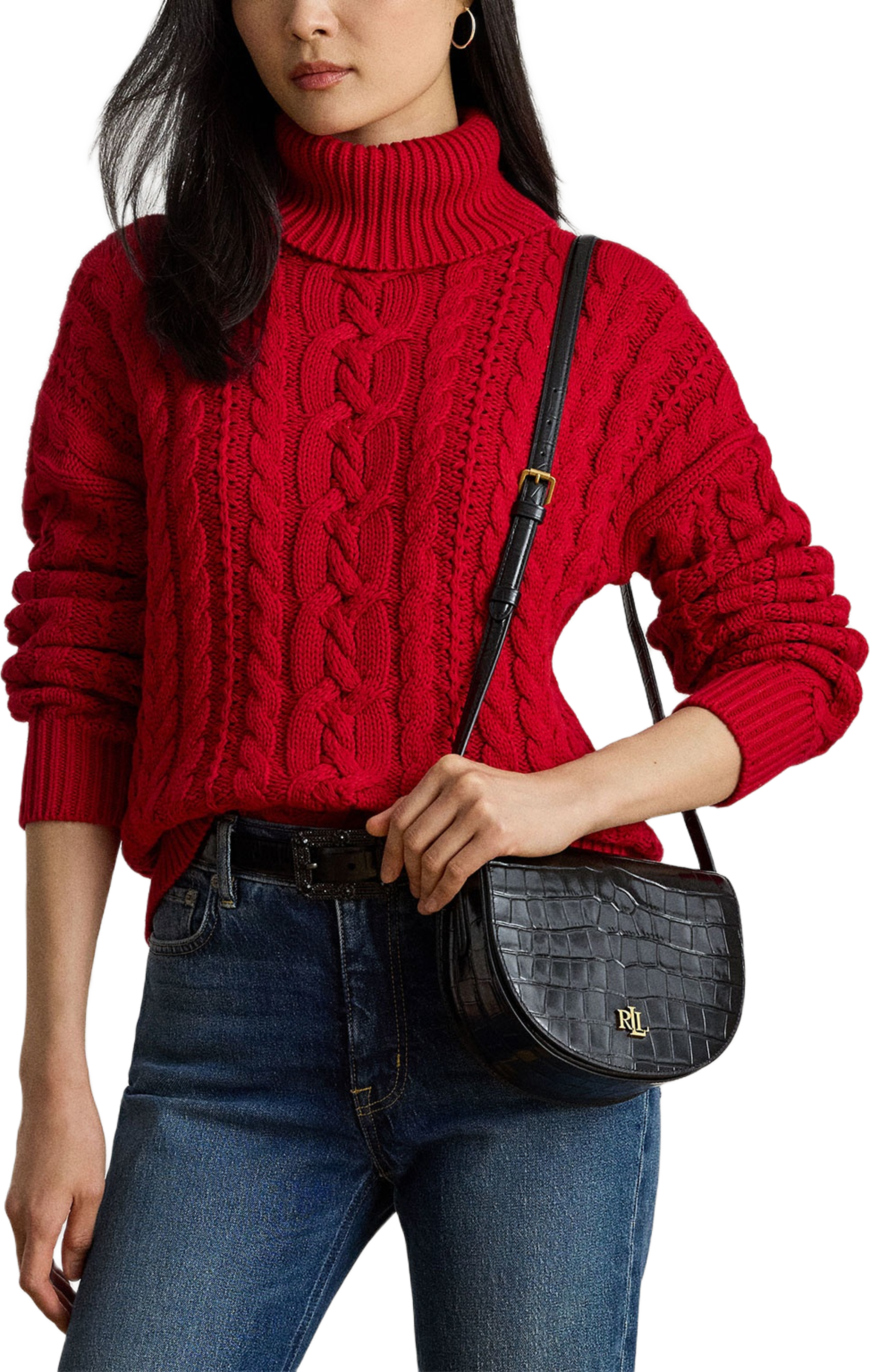 Croc-Embossed Medium Witley Crossbody, från Lauren Ralph Lauren, i färgen Black. Klicka för att öppna bilden i stort format