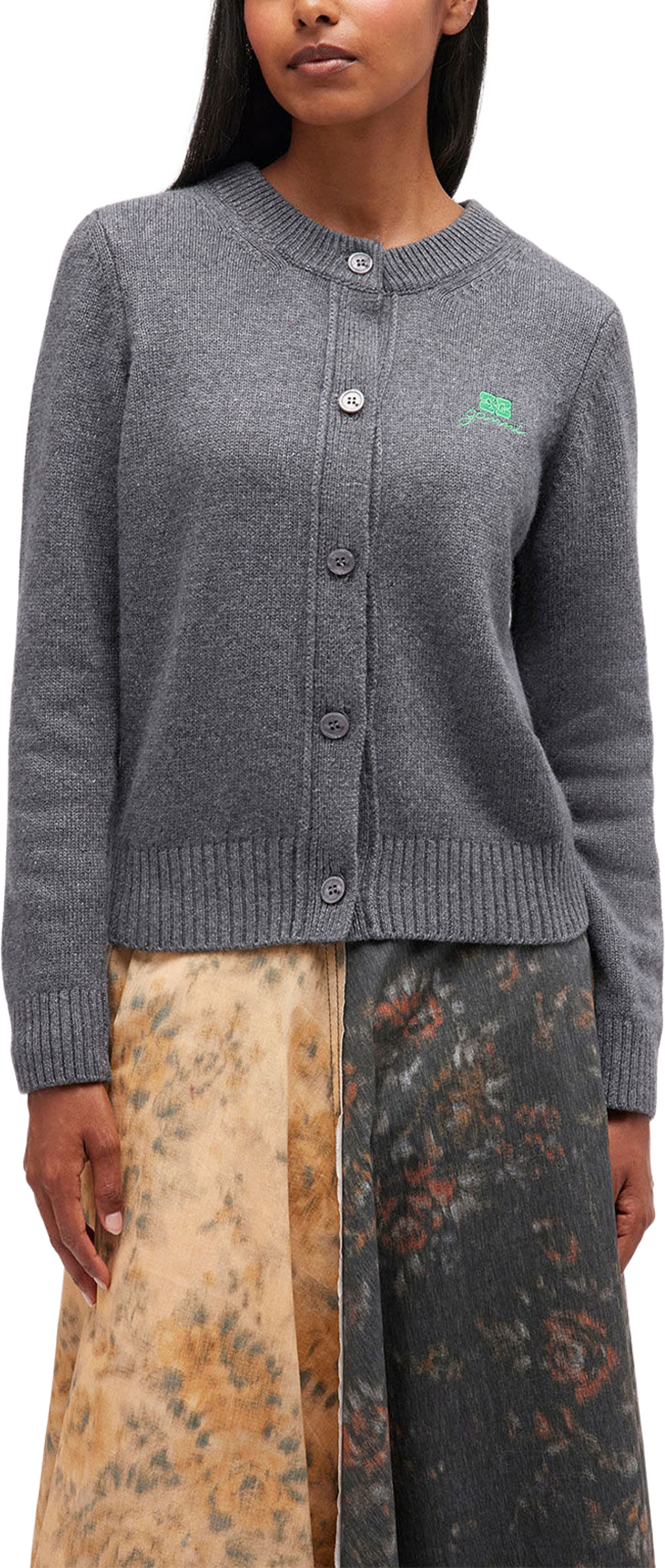 Core Future Wool Mix Cardigan, från GANNI, i färgen Charcoal Grey. Klicka för att öppna bilden i stort format