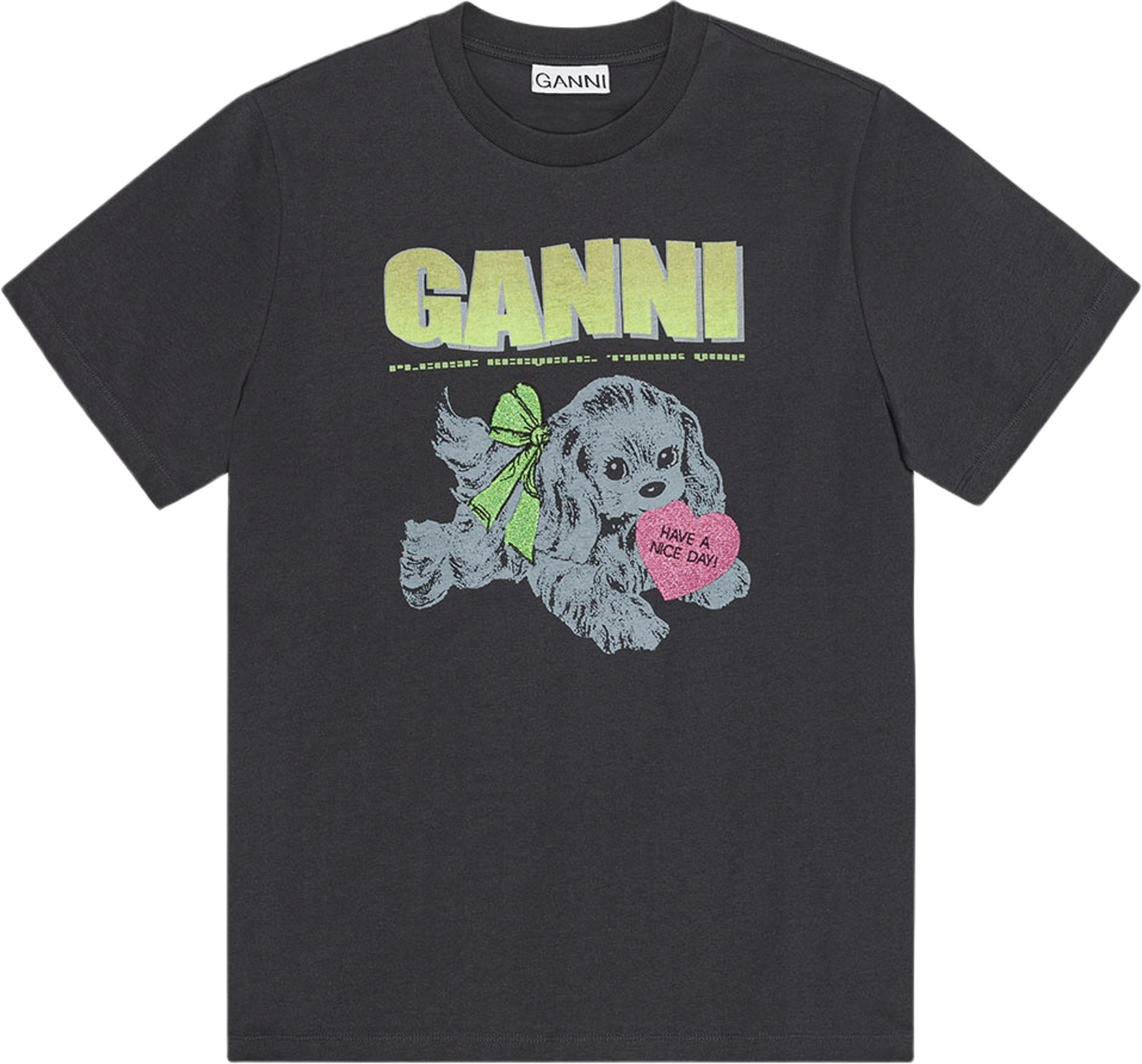 Basic Cotton Jersey Neon Puppy  T-shirt, från GANNI, i färgen Phantom.