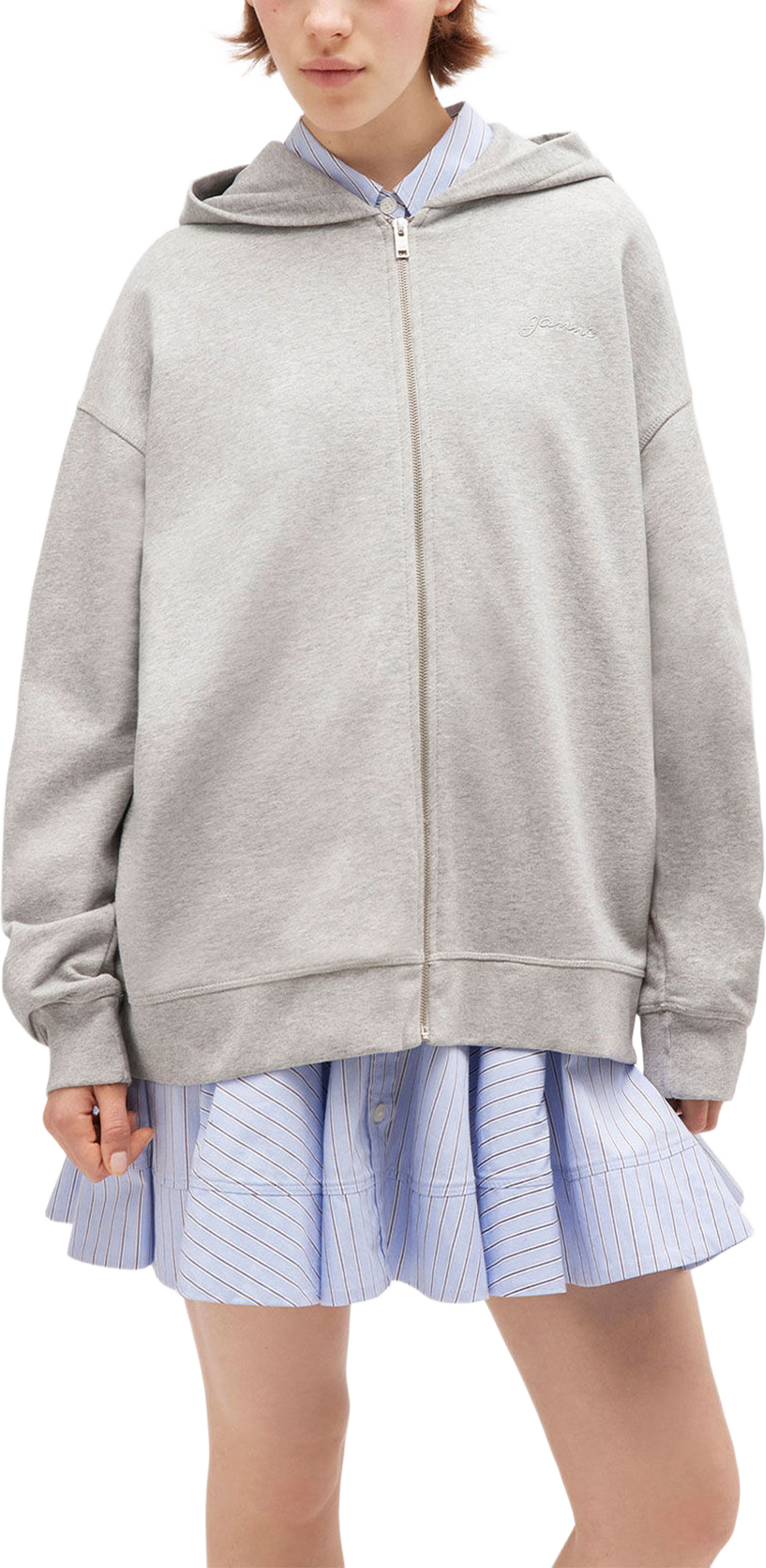 Isoli Teddy Oversized Zip Hoodie, från GANNI, i färgen Paloma Melange. Klicka för att öppna bilden i stort format