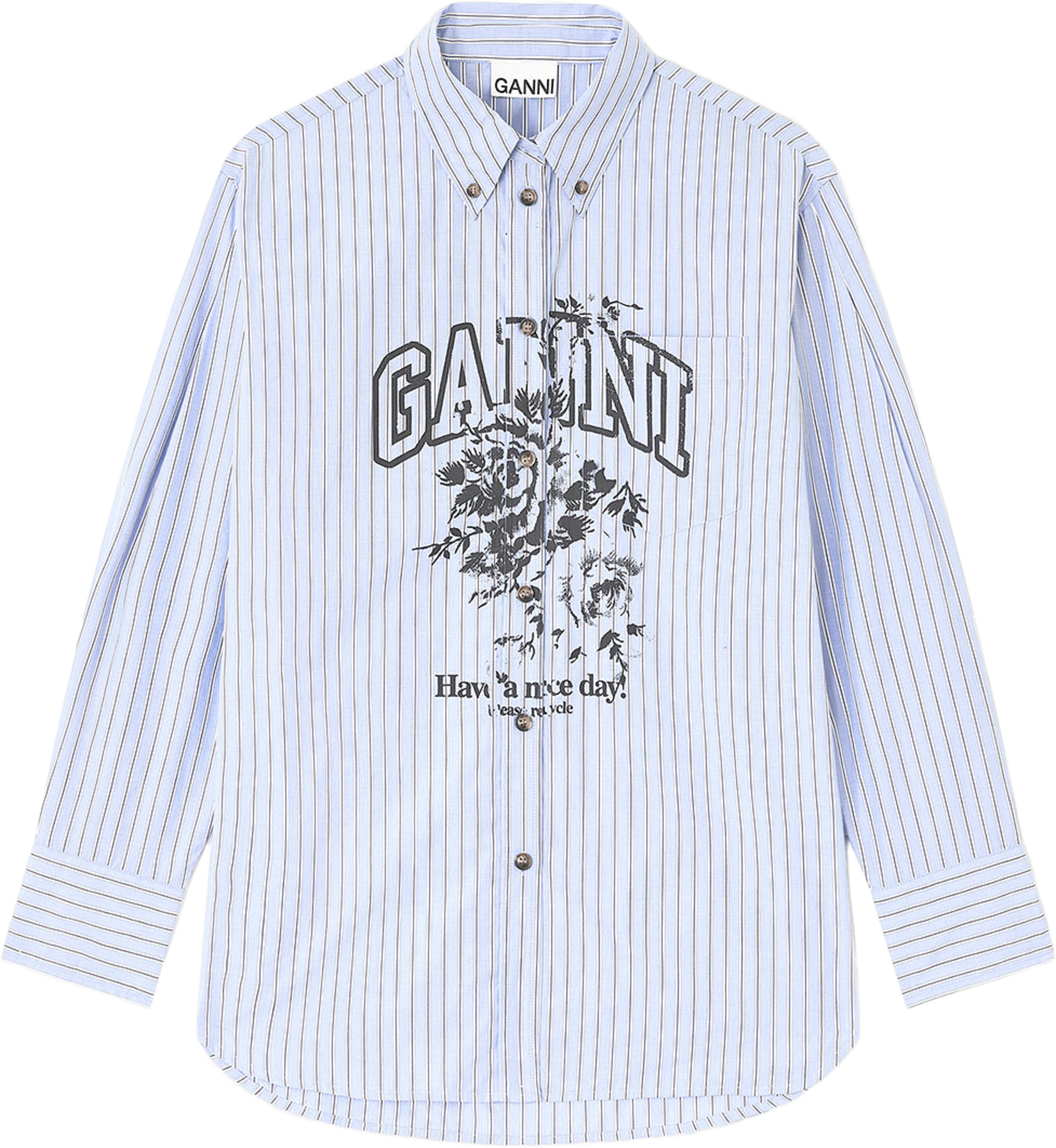 Stripe Cotton Oversized Shirt, från GANNI, i färgen Lavender Lustre. Klicka för att öppna bilden i stort format