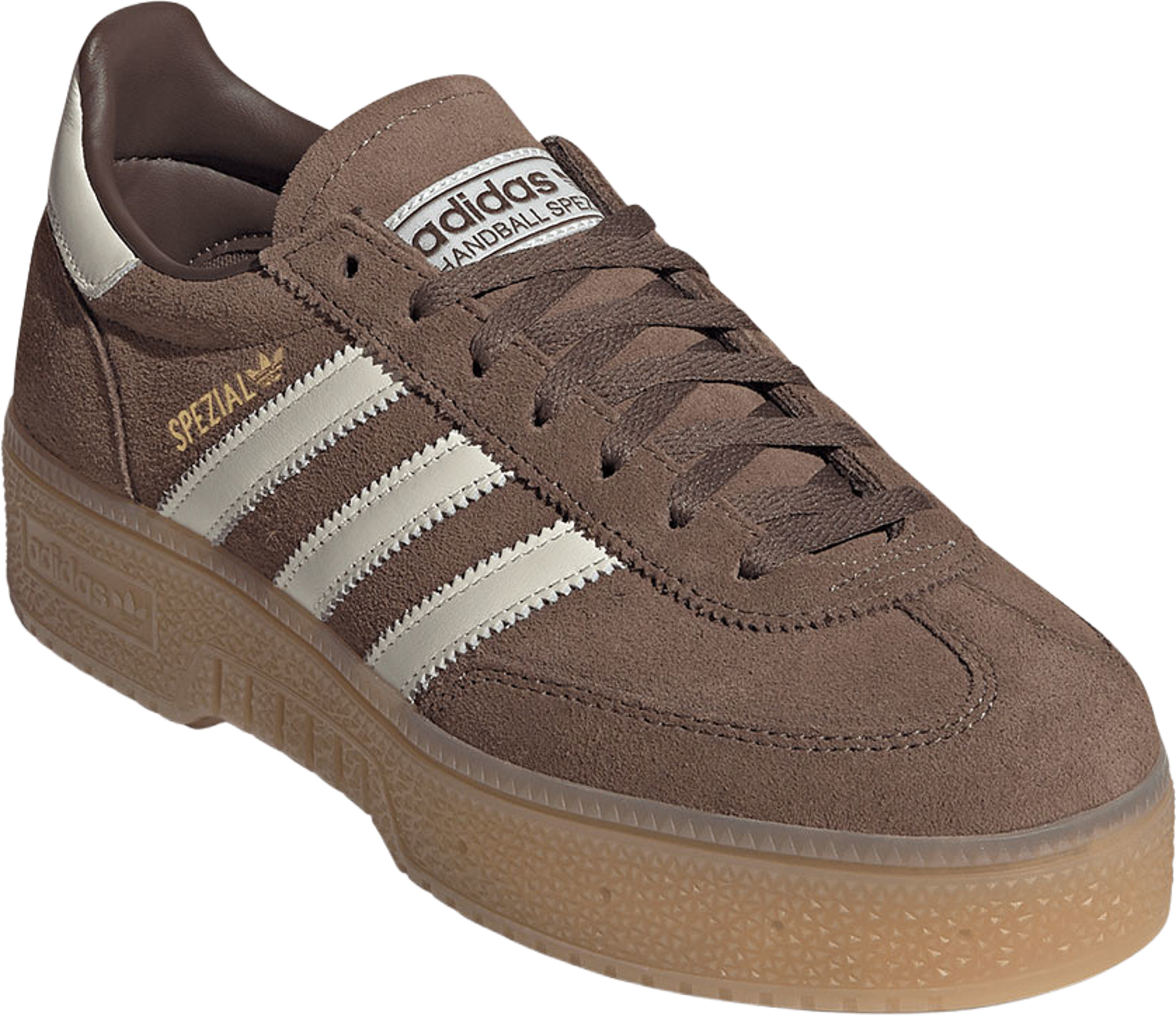 Handball Spezial Bold Skor, från Adidas Originals, i färgen Earstr/Owhite/Gum3. Klicka för att öppna bilden i stort format