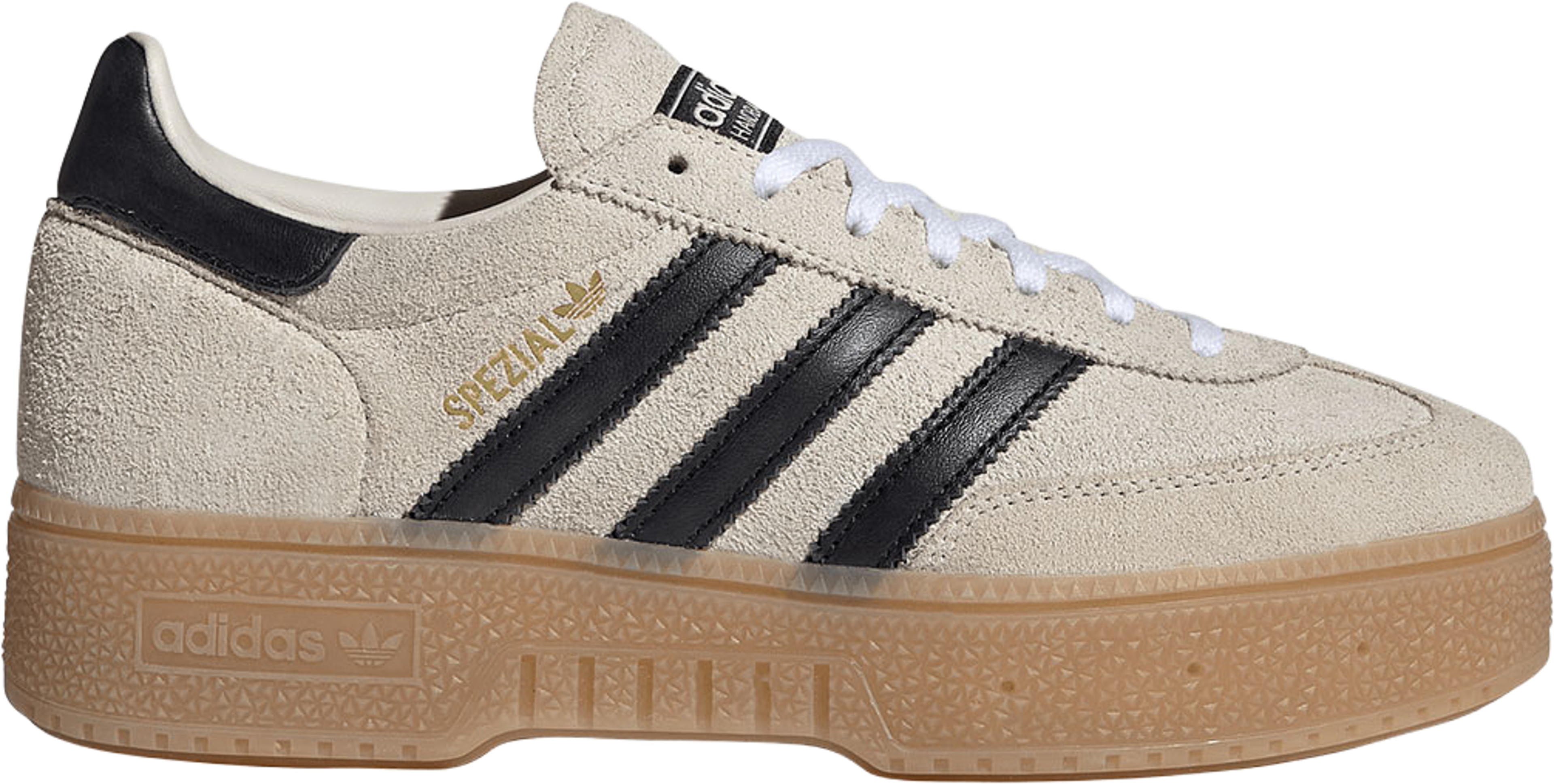 Handball Spezial Bold Skor, från Adidas Originals, i färgen Alumin/Cblack/Gum3. Klicka för att öppna bilden i stort format