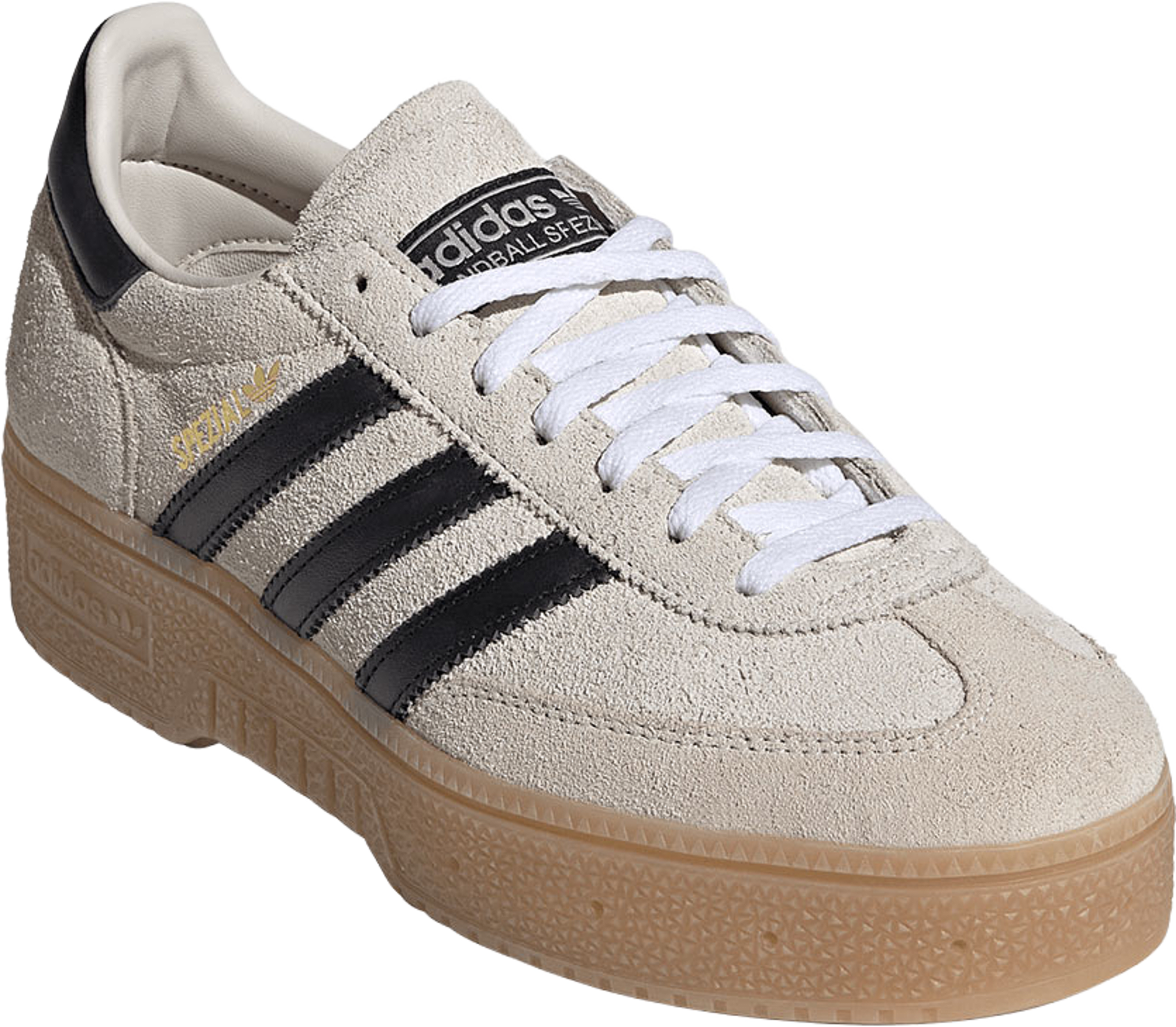 Handball Spezial Bold Skor, från Adidas Originals, i färgen Alumin/Cblack/Gum3. Klicka för att öppna bilden i stort format