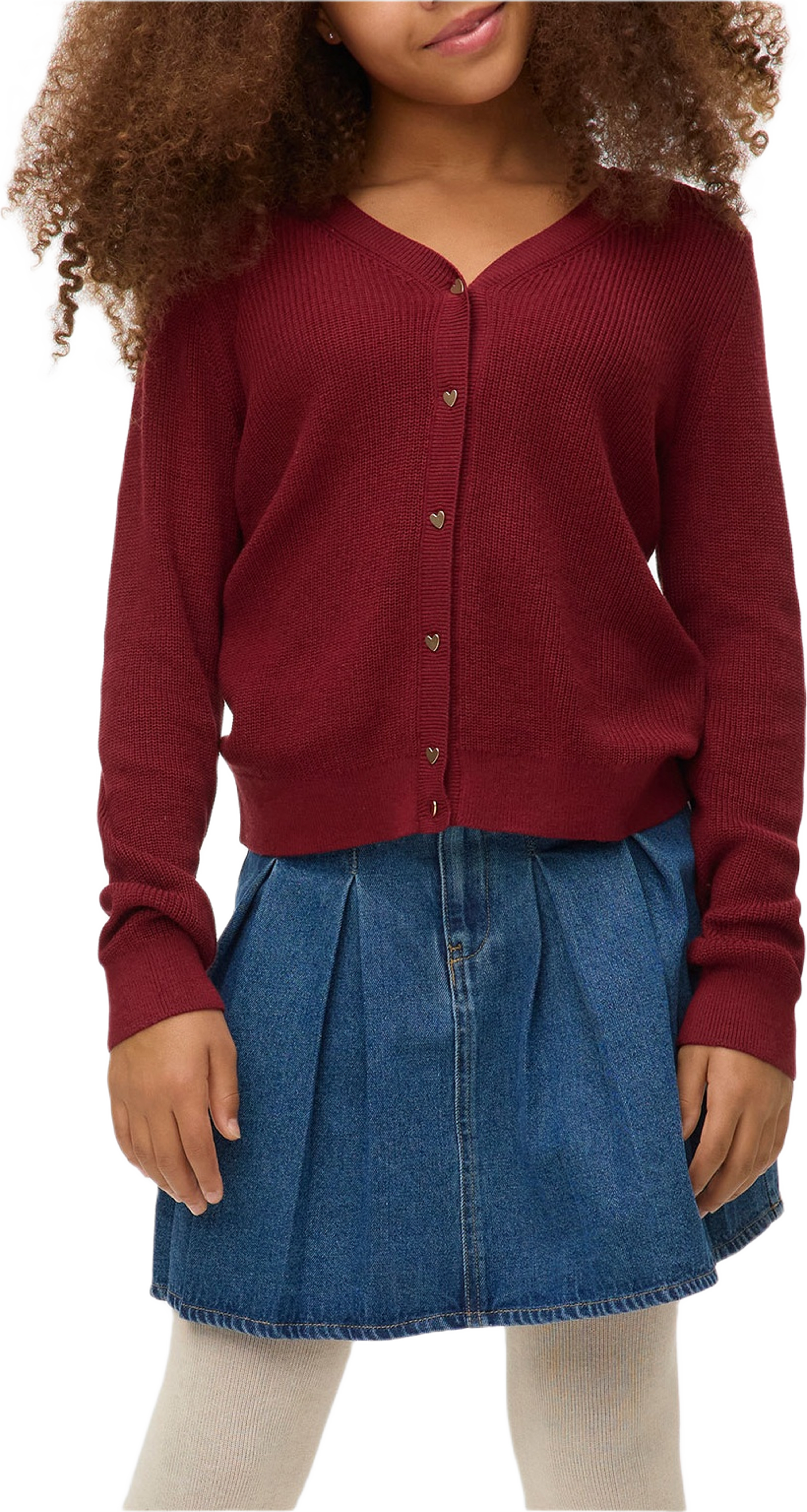 Ribbstickad cardigan med hjärtan