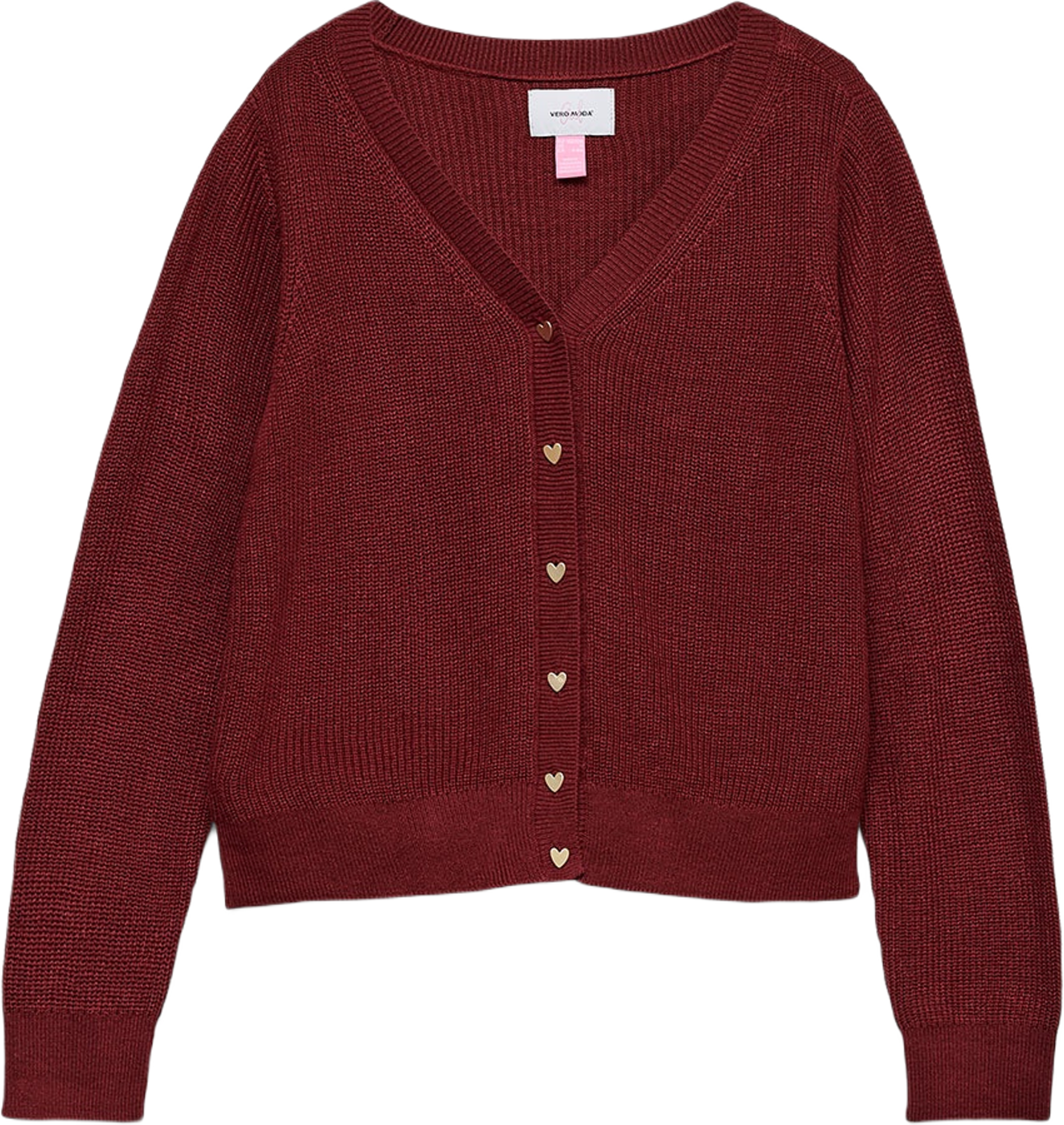 Ribbstickad cardigan med hjärtan