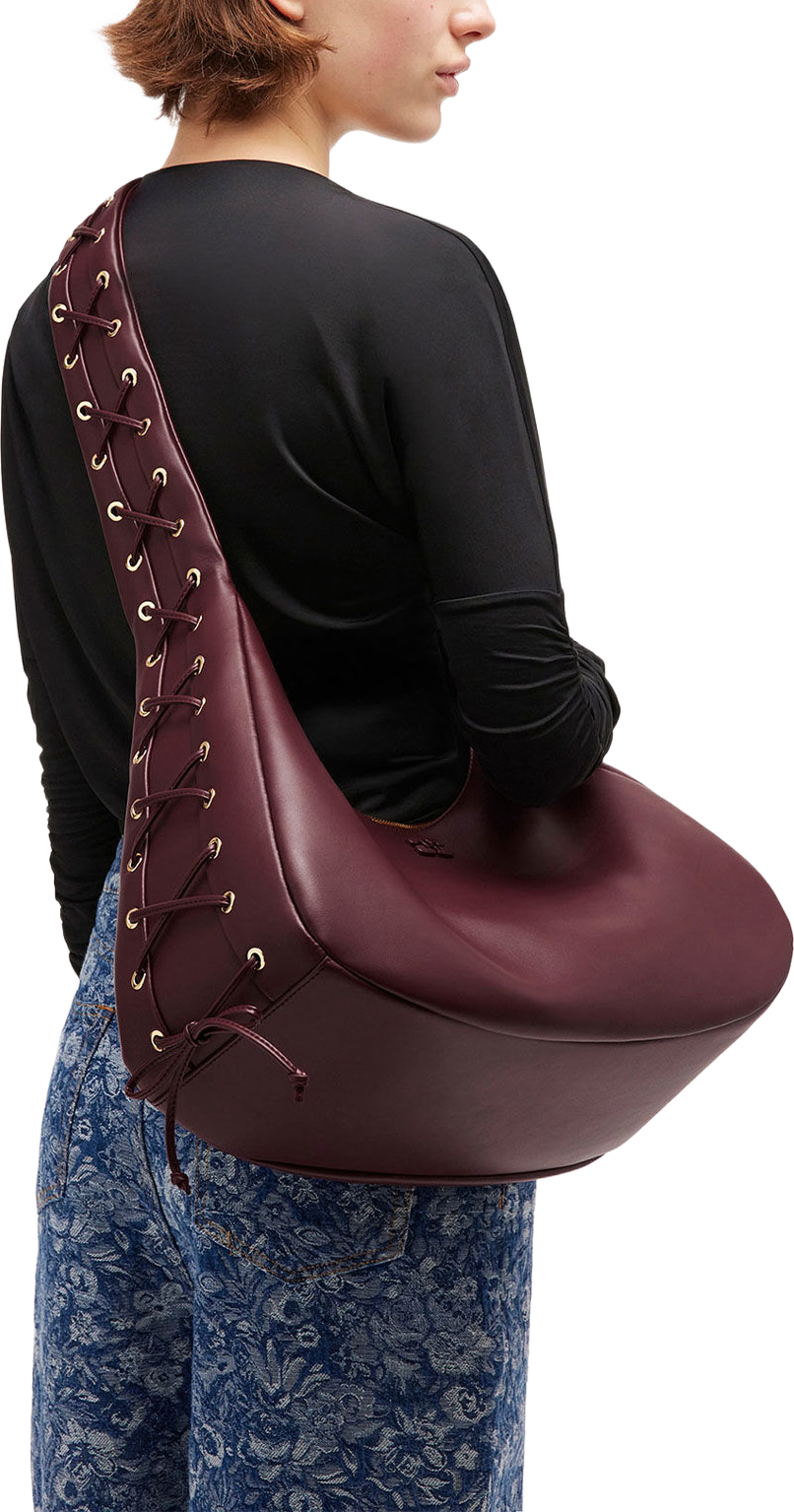 Hobo Medium Laces, från GANNI, i färgen Burgundy. Klicka för att öppna bilden i stort format