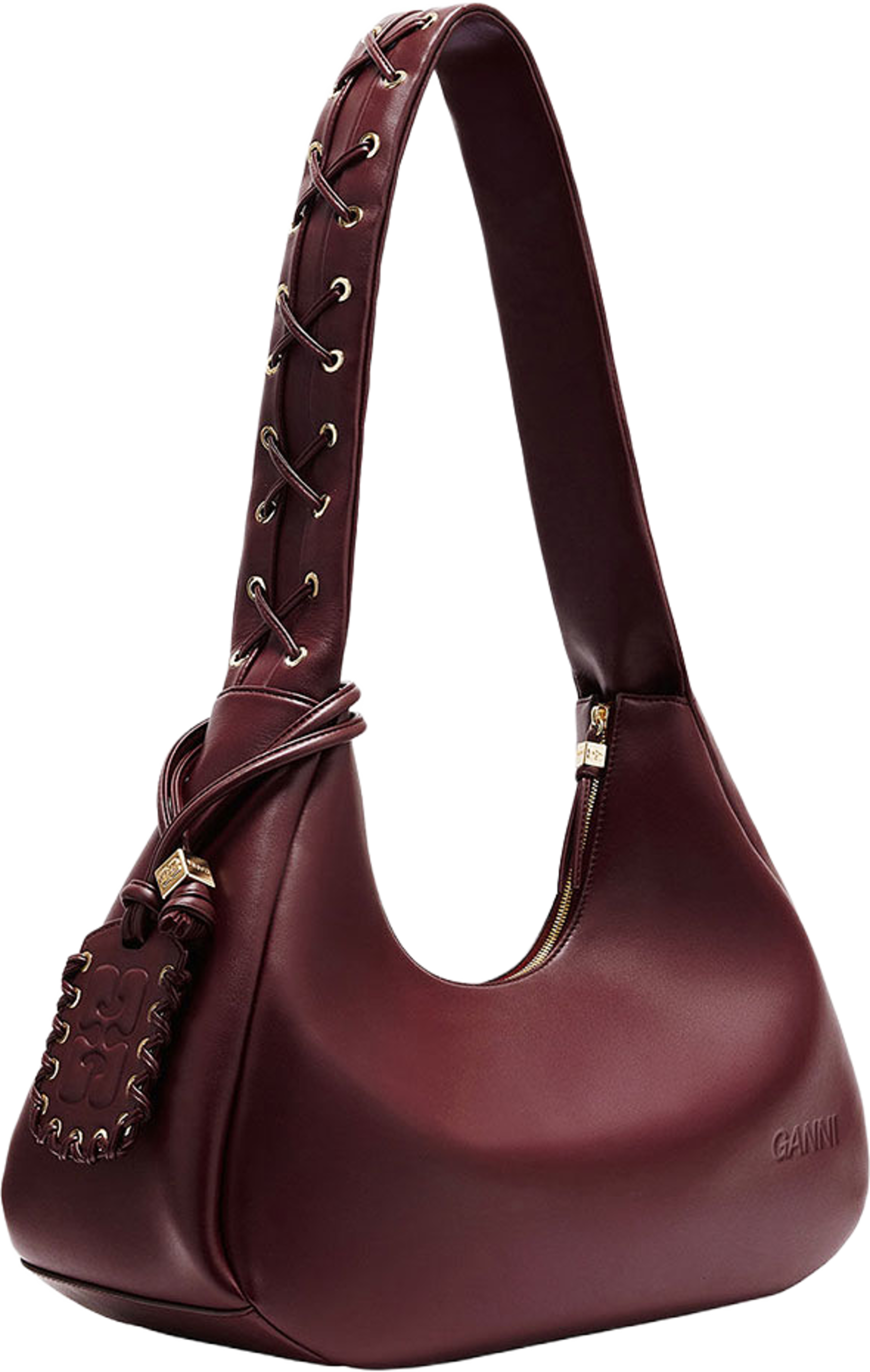 Hobo Medium Laces, från GANNI, i färgen Burgundy. Klicka för att öppna bilden i stort format