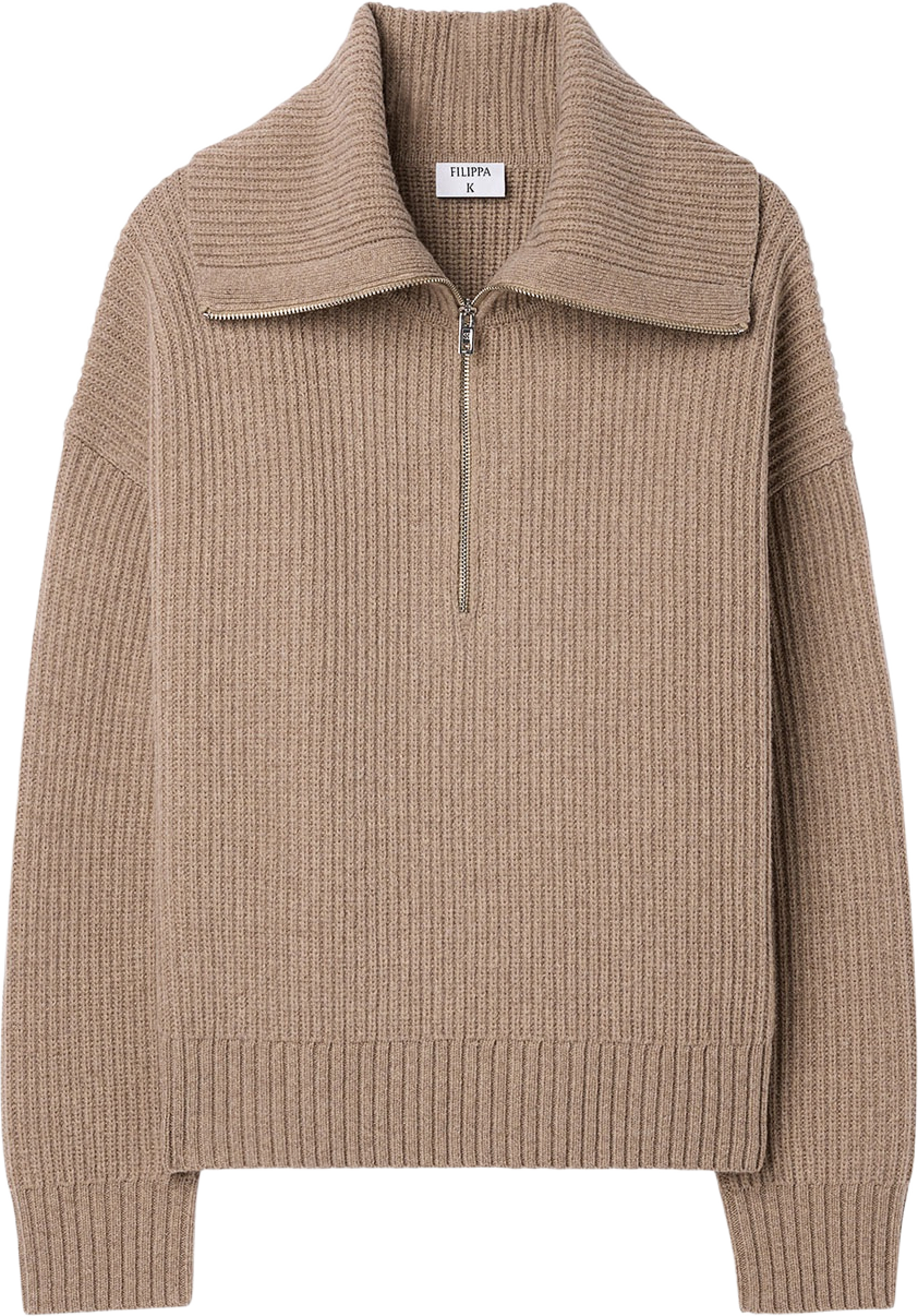 Ribbed Wool Half Zip Sweater, från Filippa K, i färgen Sandstone.