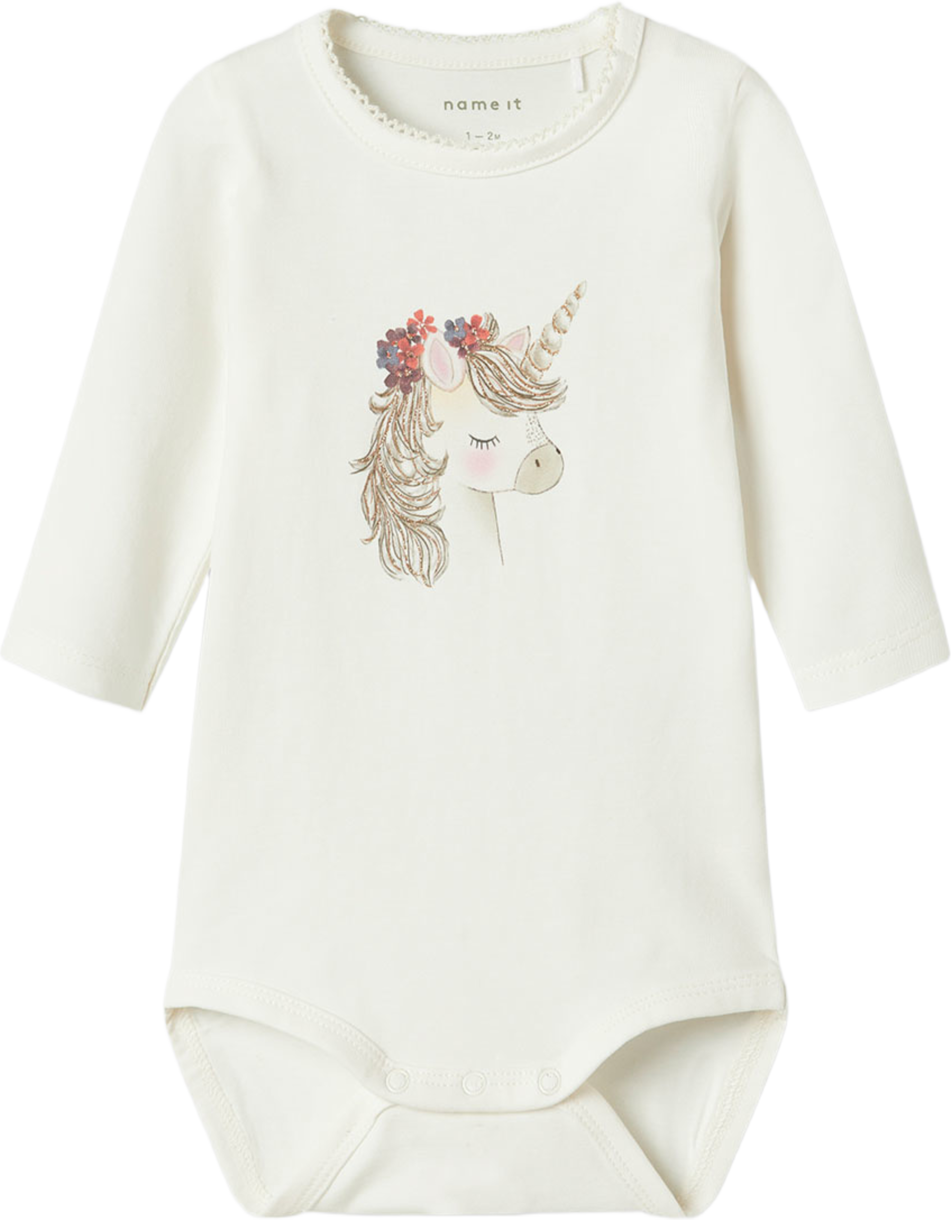 Nbfnicorn Ls Body Box, från Name It, i färgen Cloud Dancer. Klicka för att öppna bilden i stort format