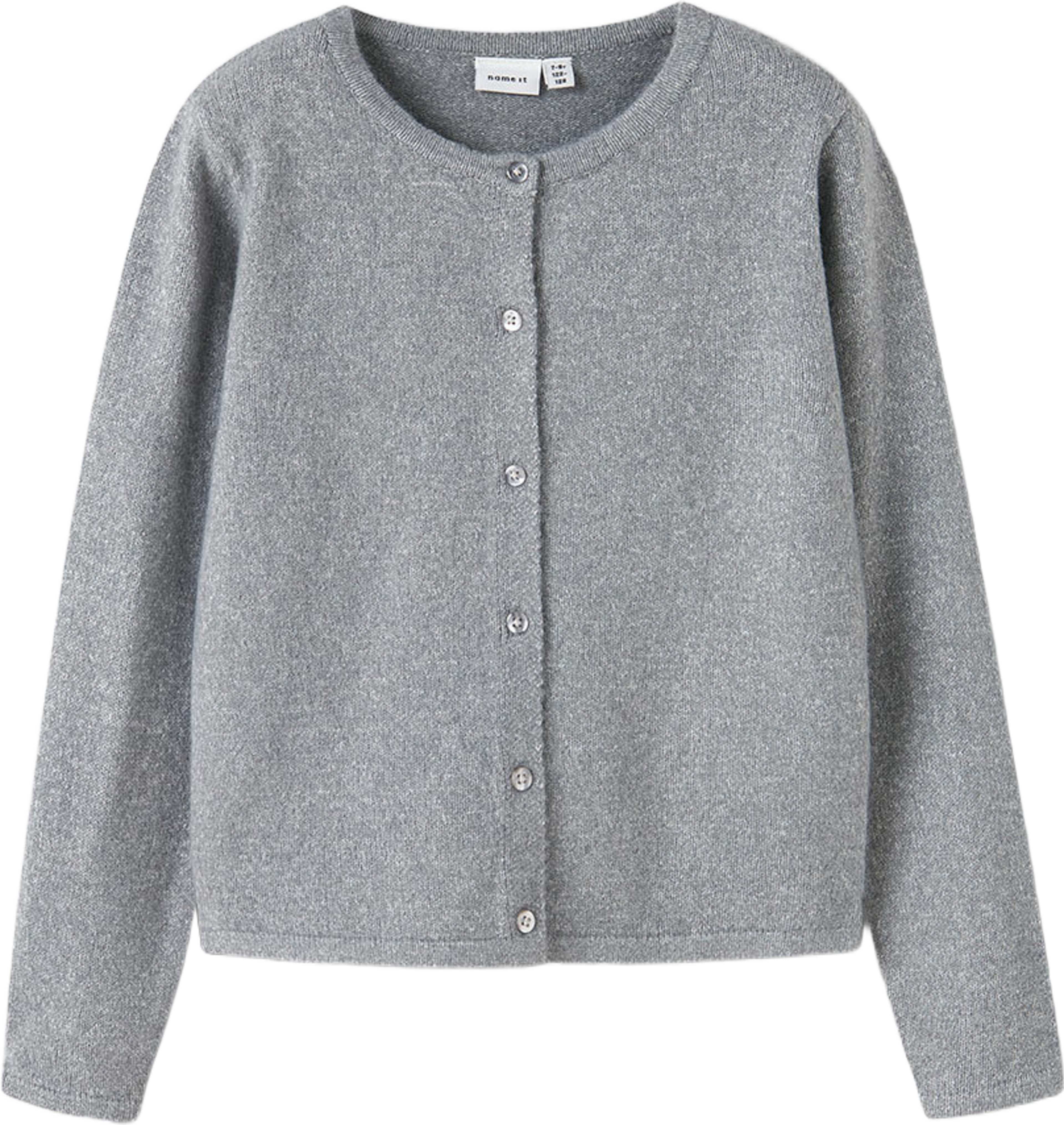Nkfsaluna Ls Knit Card Noos, från Name It, i färgen Grey Melange. Klicka för att öppna bilden i stort format