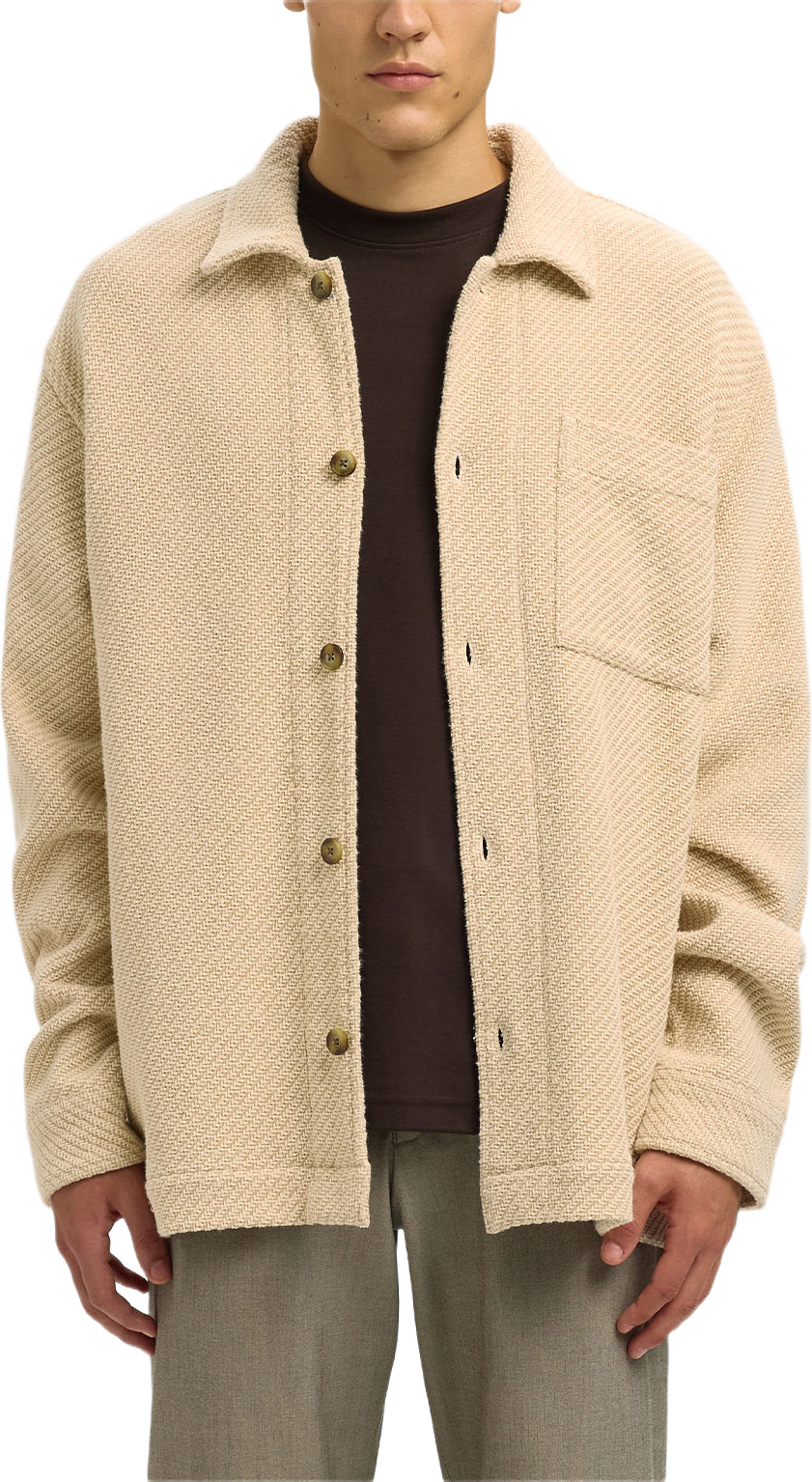SLHREGFRED Overshirt, från Selected Homme, i färgen Egret Structured. Klicka för att öppna bilden i stort format