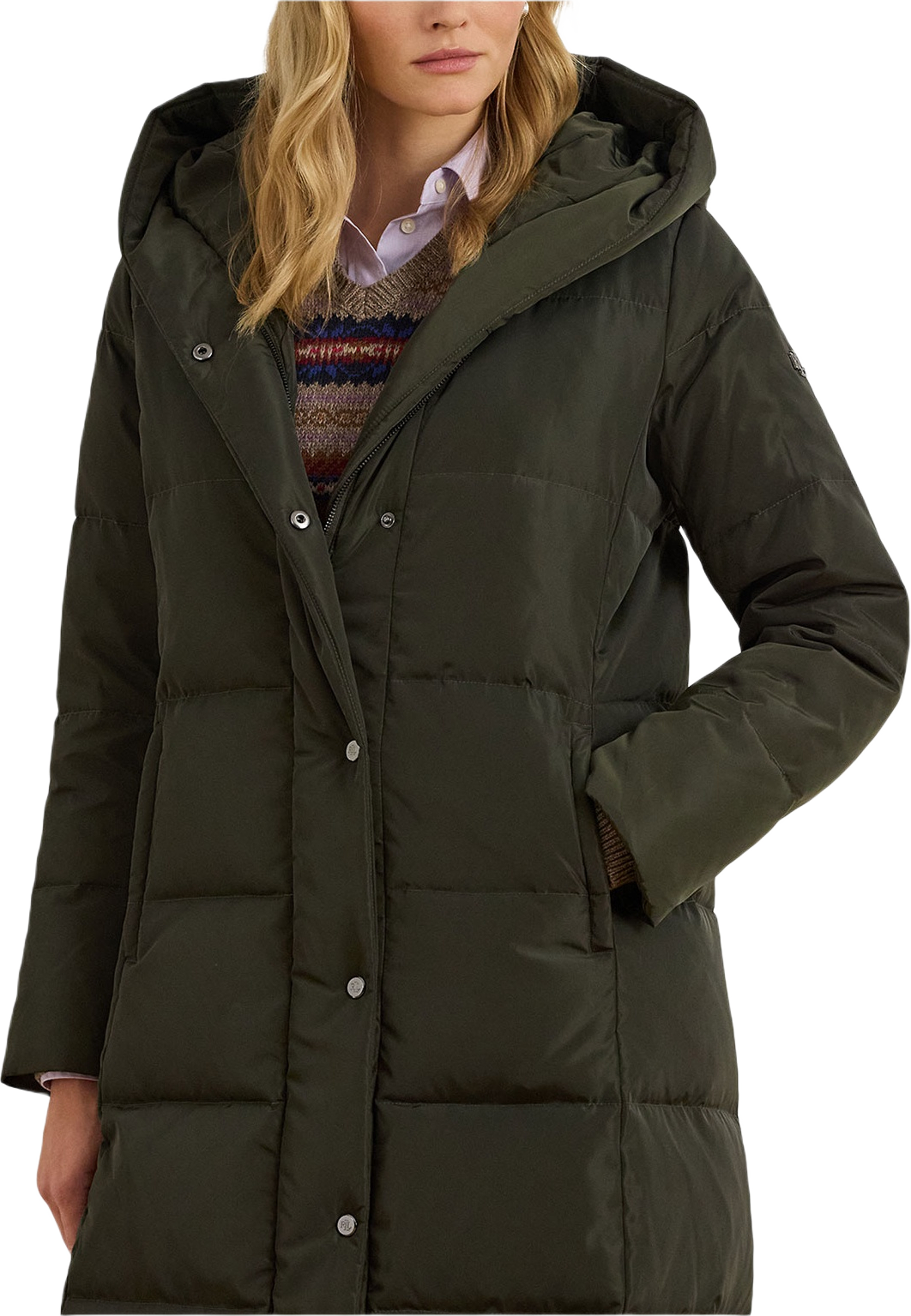 Hooded Channel-Quilted Down Puffer Coat, från Lauren Ralph Lauren, i färgen Litchfield Loden.