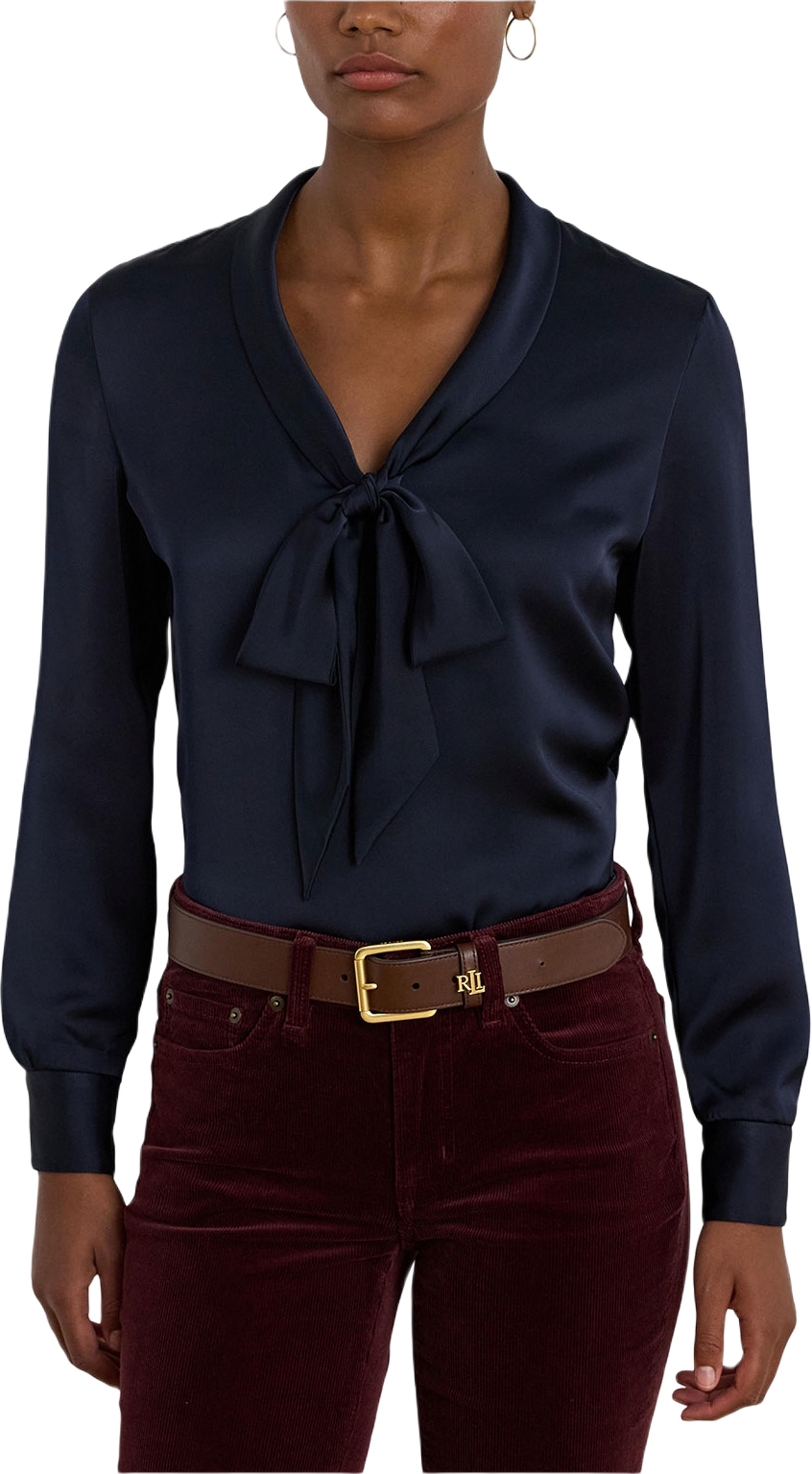 Satin Charmeuse Tie-Neck Blouse