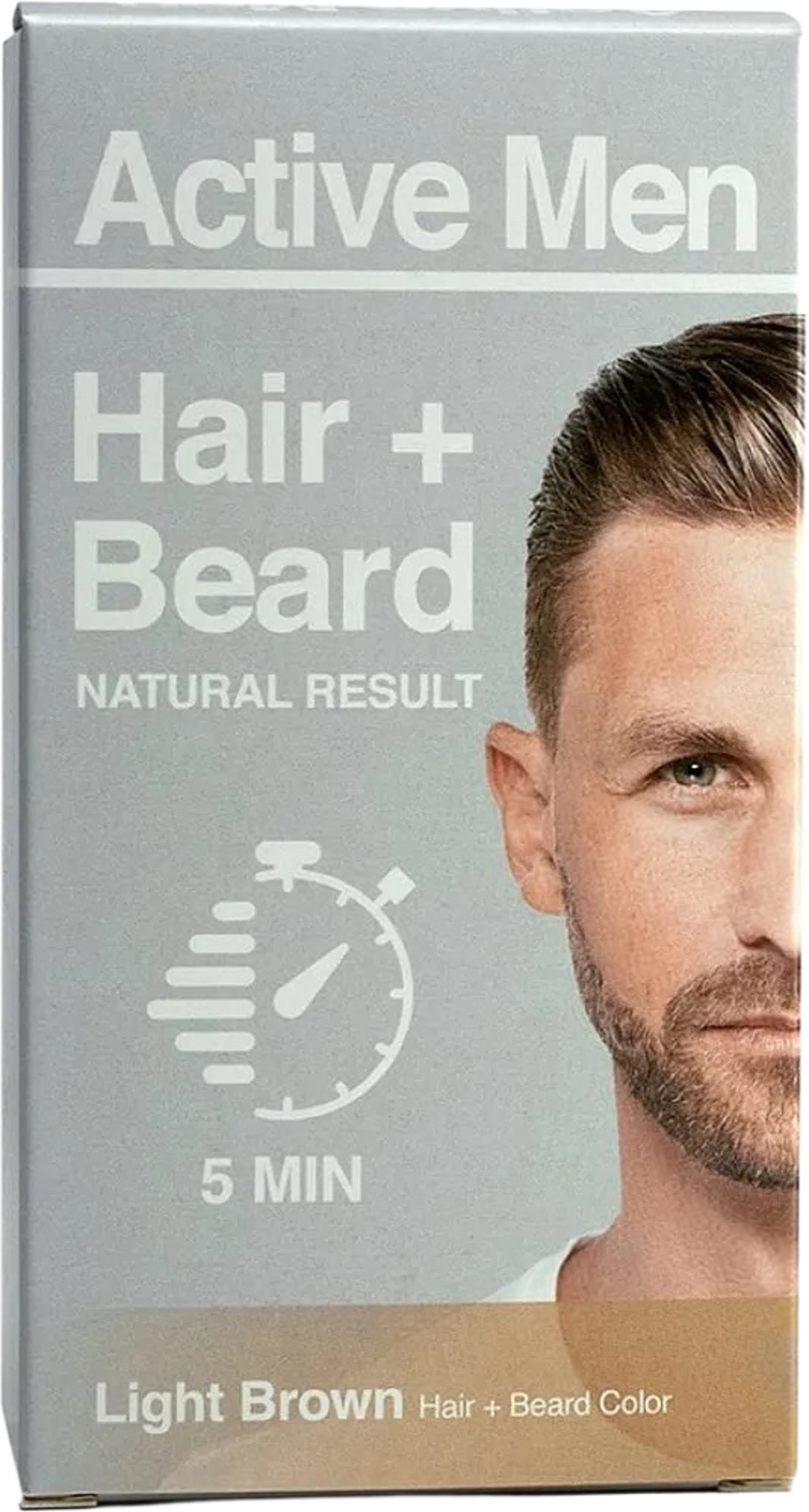 Skäggfärg och hårfärg, från Active Men, i färgen Light Brown. Klicka för att öppna bilden i stort format