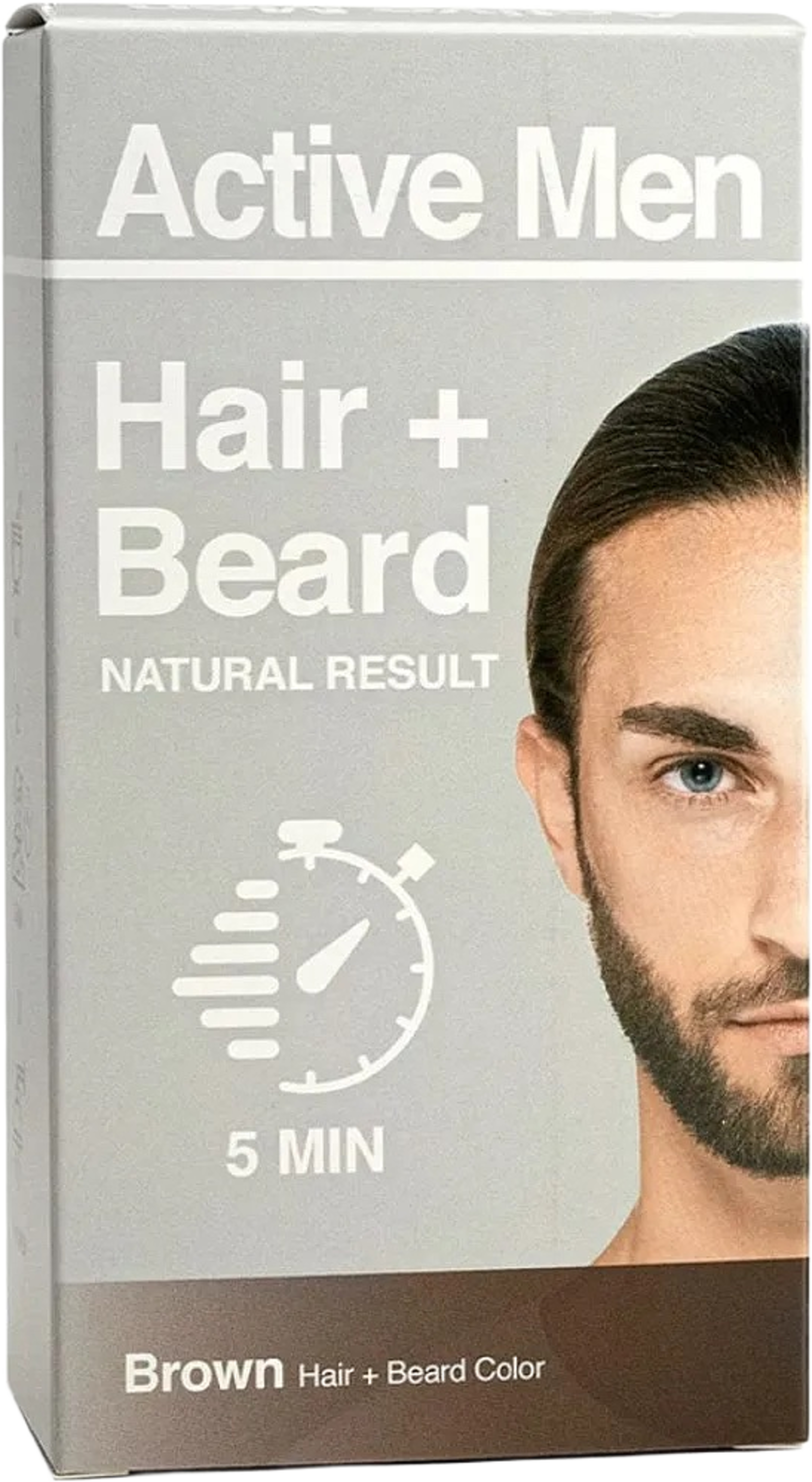 Skäggfärg och hårfärg, från Active Men, i färgen Brown. Klicka för att öppna bilden i stort format