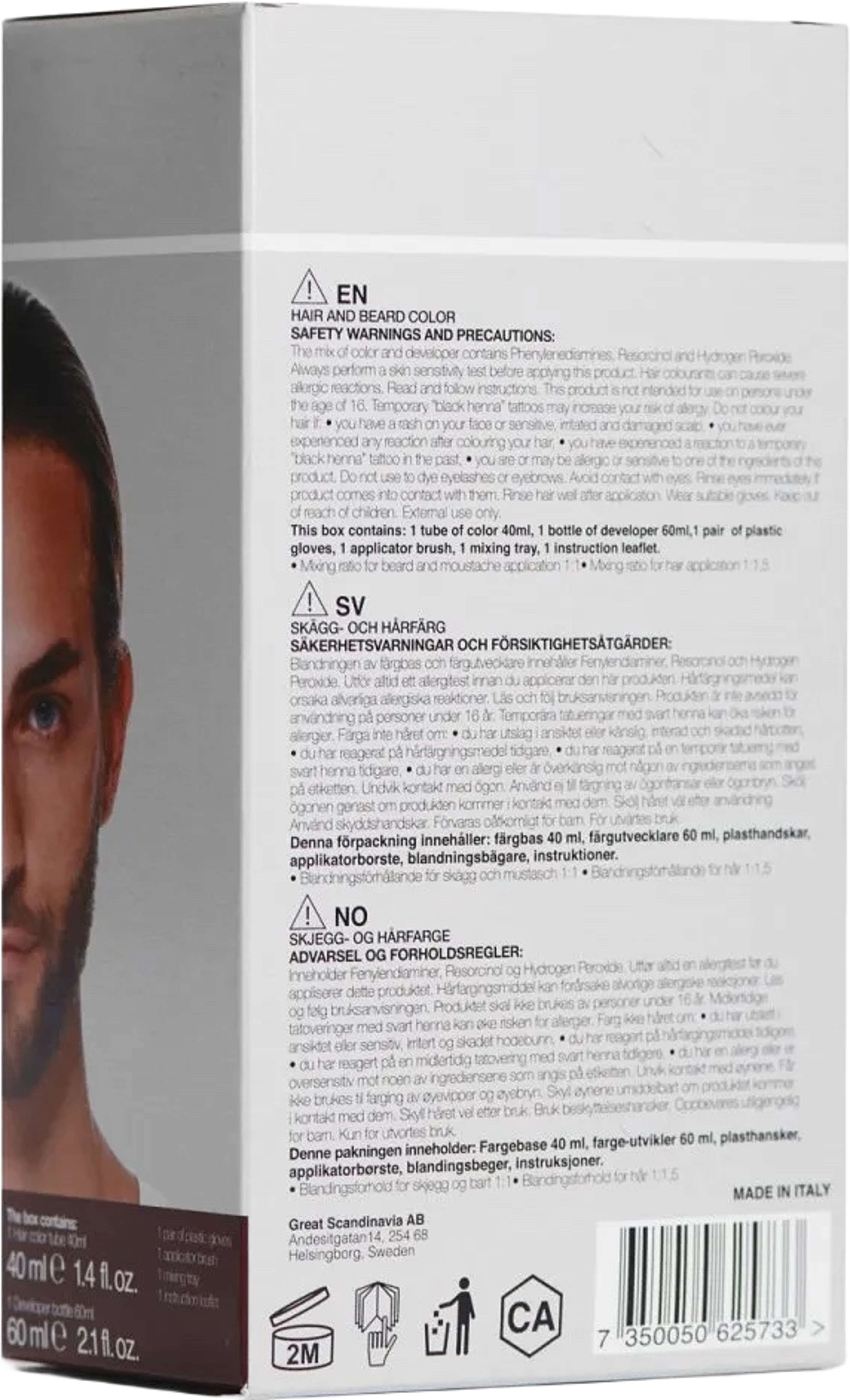 Skäggfärg och hårfärg, från Active Men, i färgen Brown. Klicka för att öppna bilden i stort format