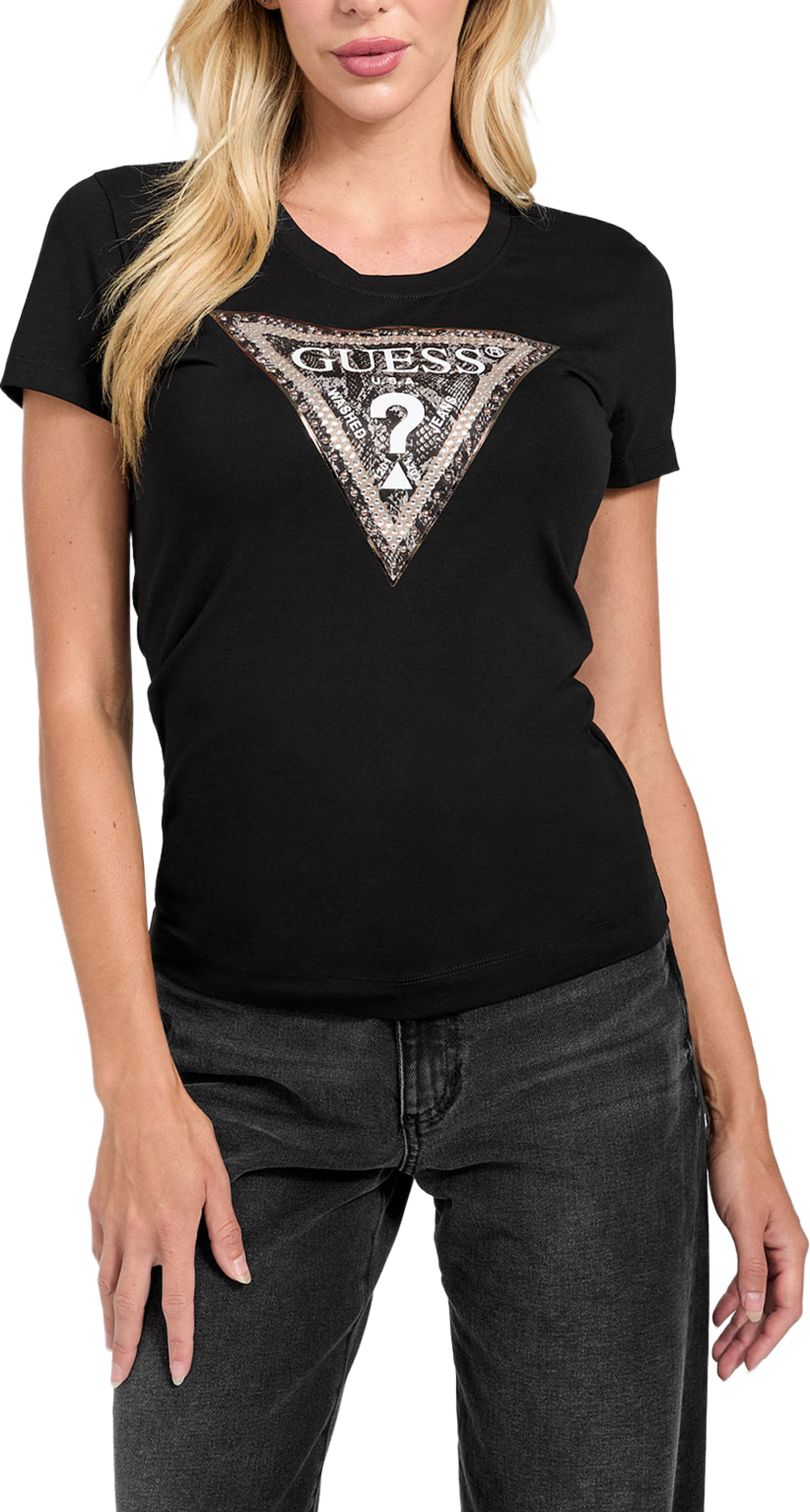 Ss Cn Triangle Python Tee, från Guess, i färgen Jet Black A996. Klicka för att öppna bilden i stort format