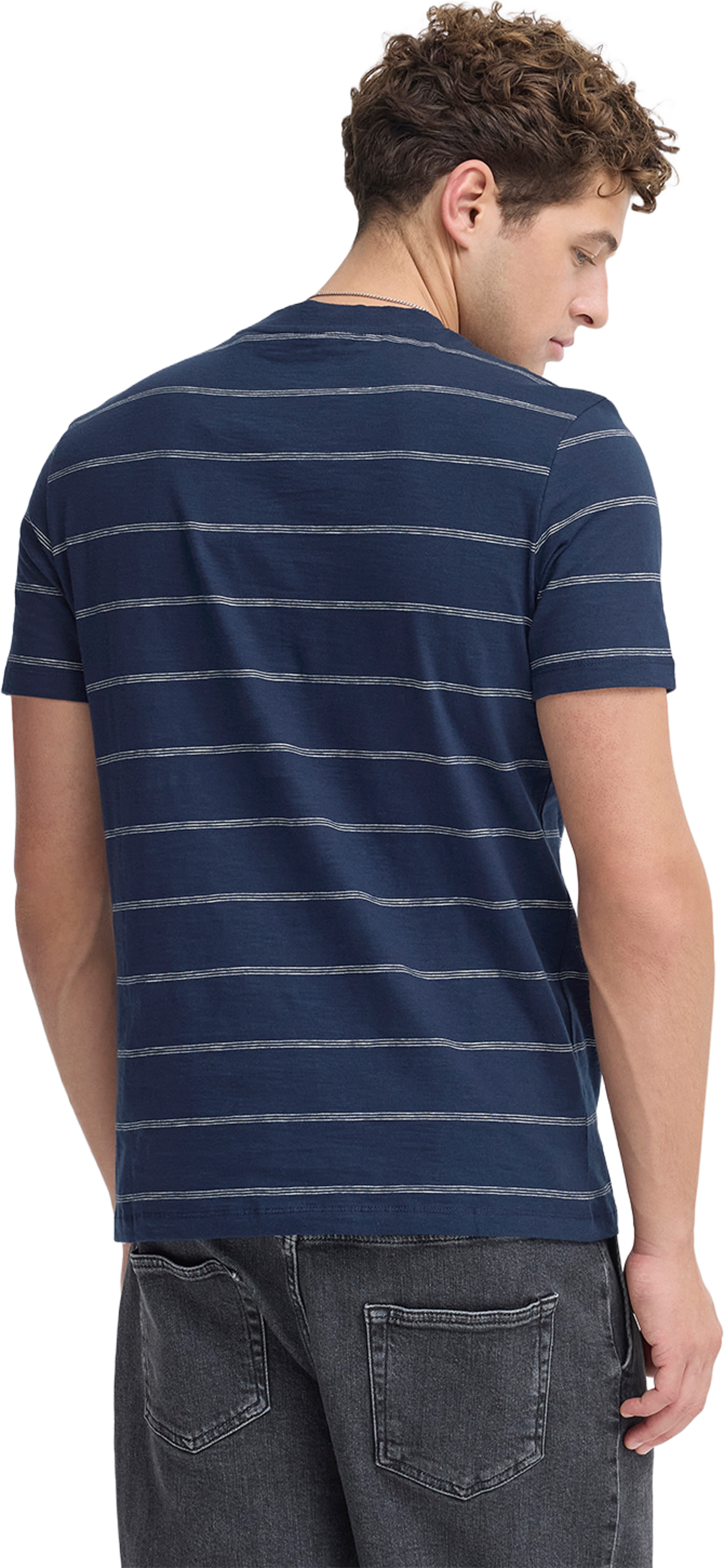 Lie 0256 Striped Slub Tee, från Casual Friday, i färgen Navy Blazer. Klicka för att öppna bilden i stort format