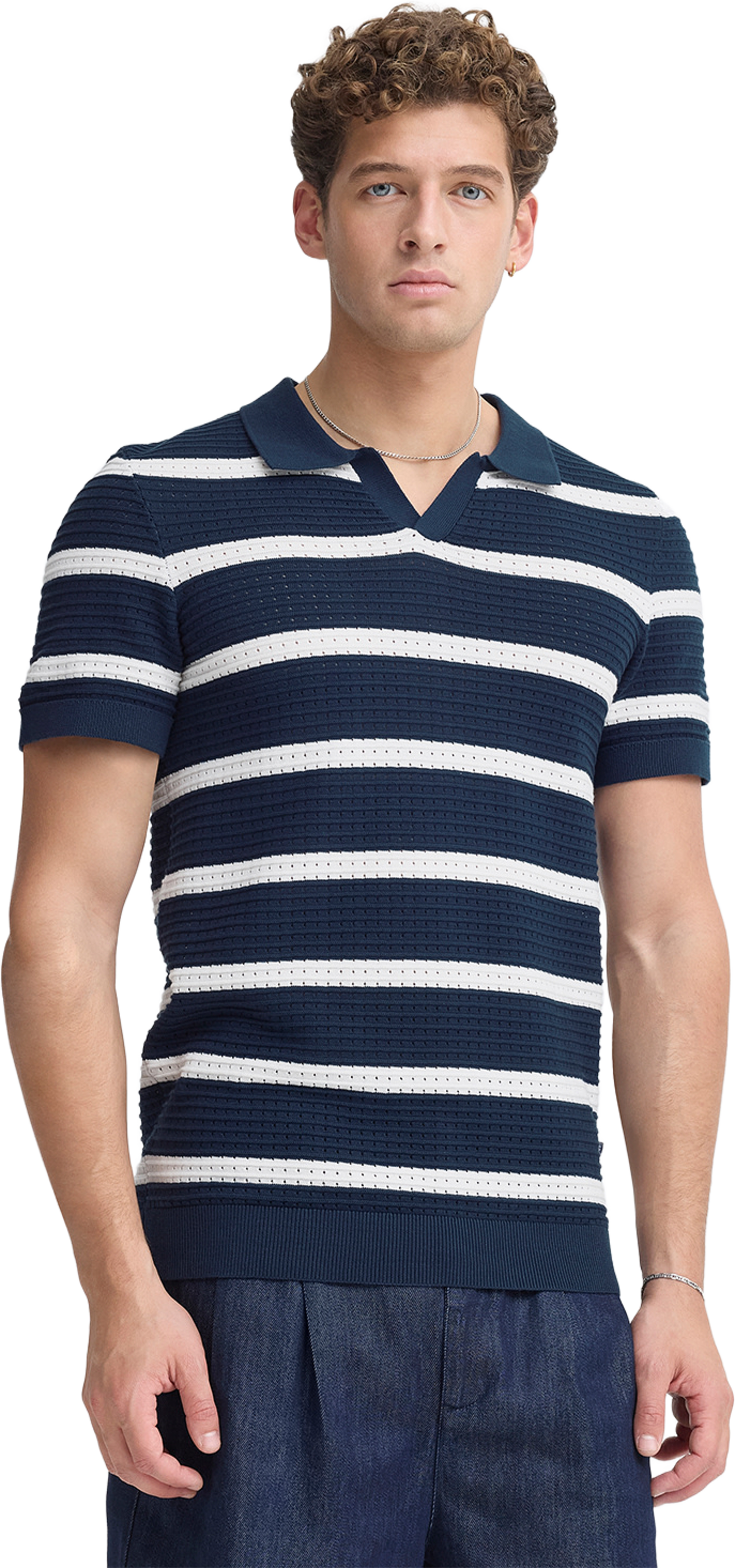 Dahlin Ss Striped Polo Knit, från Casual Friday, i färgen Navy Blazer. Klicka för att öppna bilden i stort format