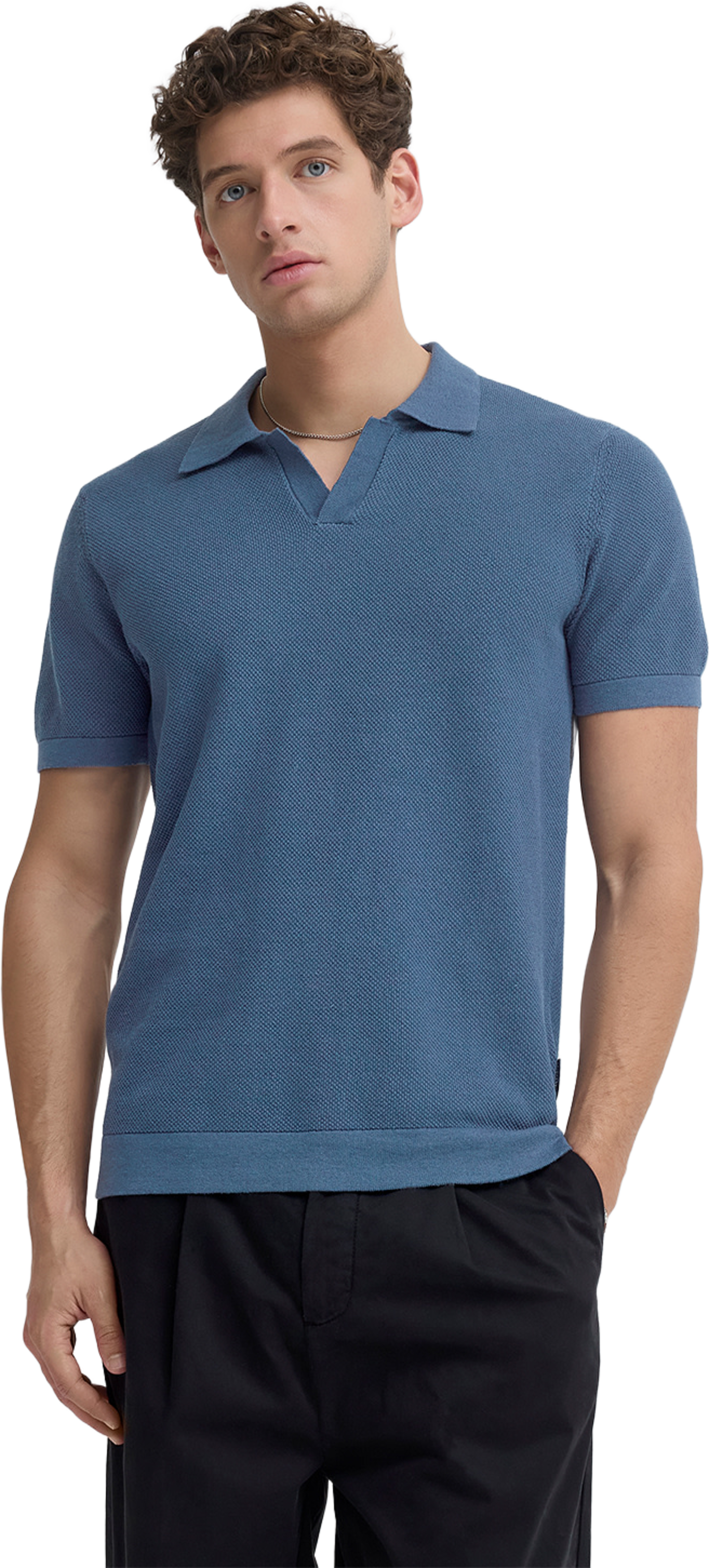 Mateo Ss Structured Polo Kni, från Casual Friday, i färgen Bering Sea. Klicka för att öppna bilden i stort format