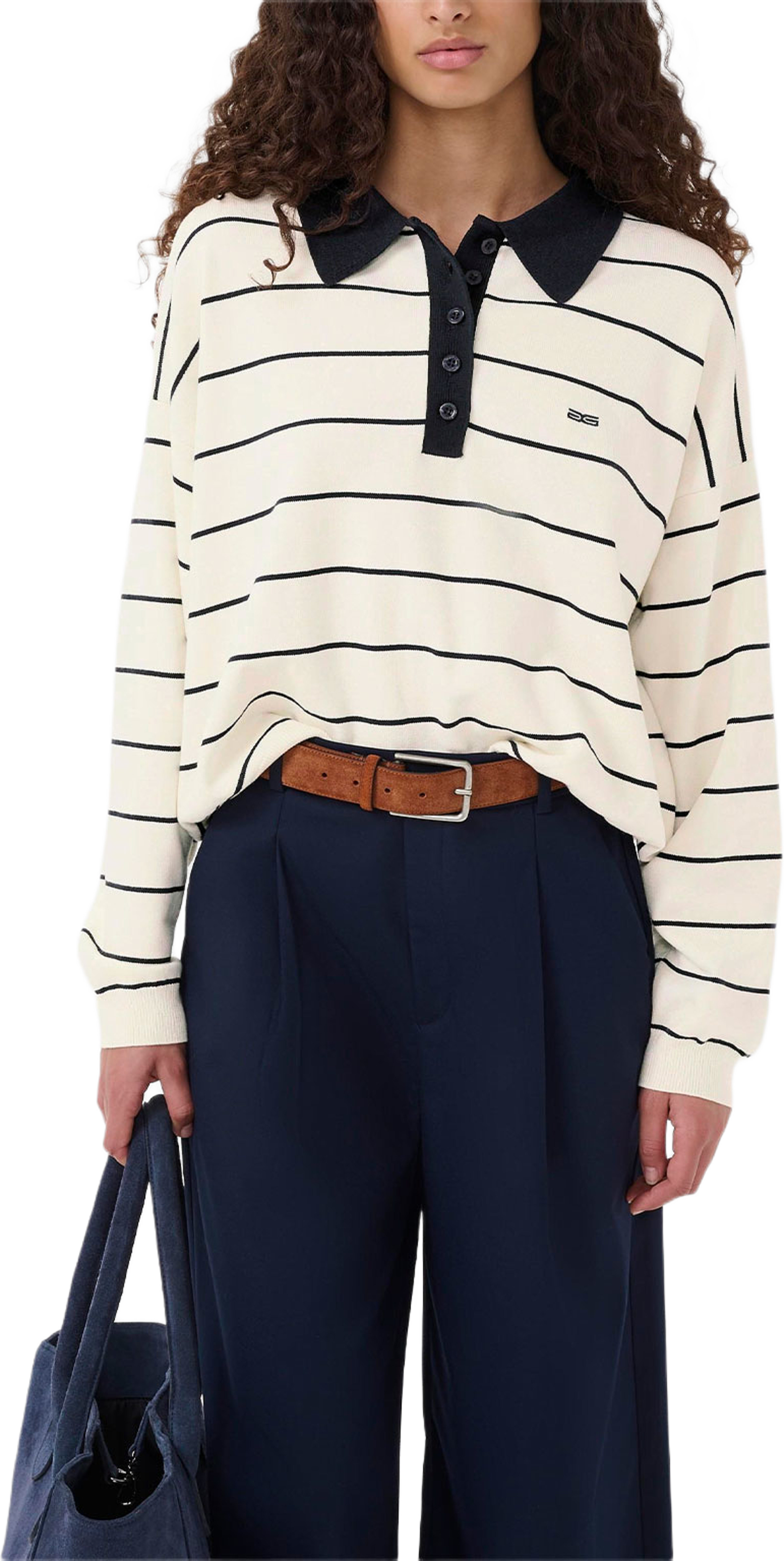 GZtaige polo pullover, från Gestuz, i färgen Egret/Skycaptain Striped. Klicka för att öppna bilden i stort format