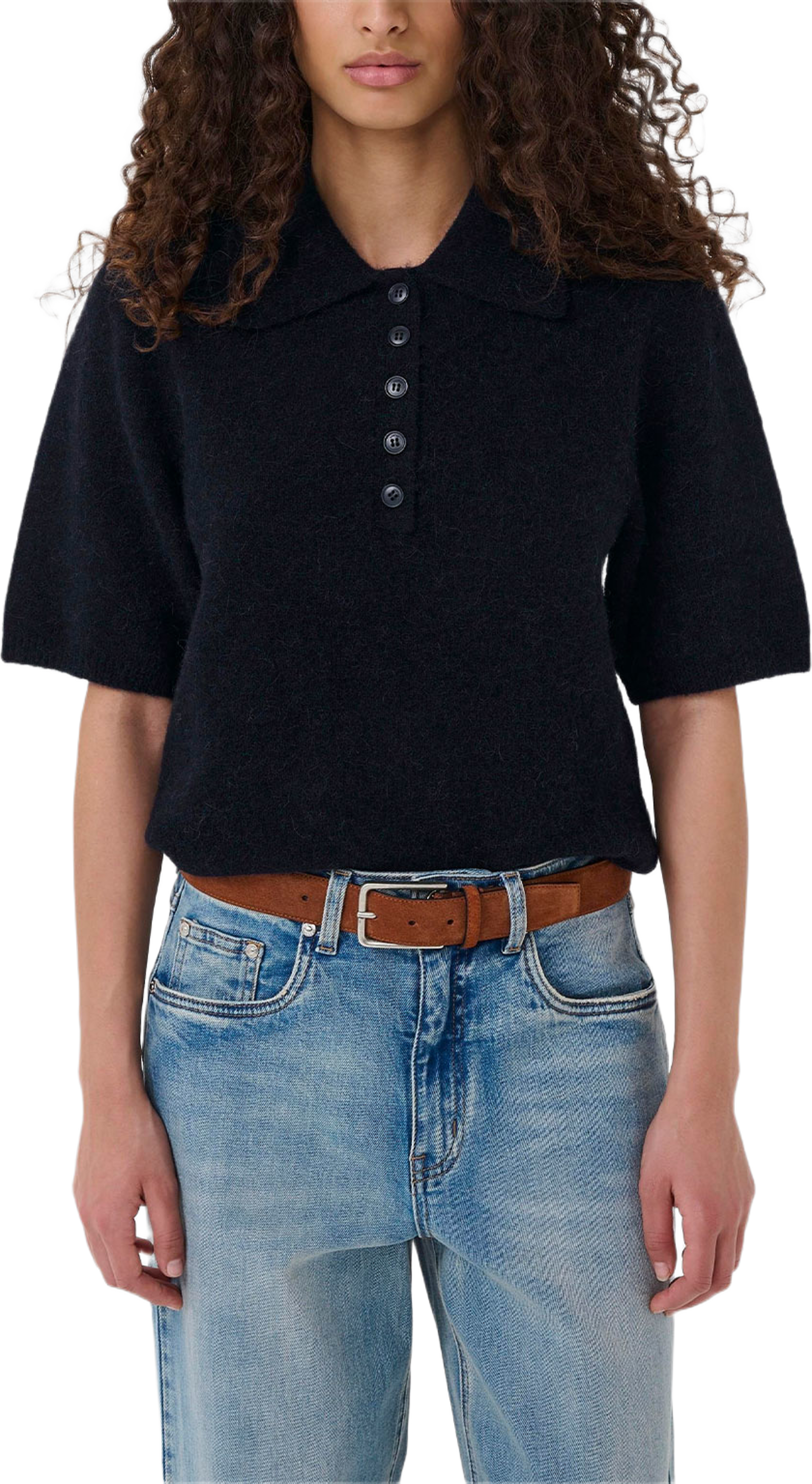 GZalpha ss polo pullover, från Gestuz, i färgen Skycaptain Mélange. Klicka för att öppna bilden i stort format