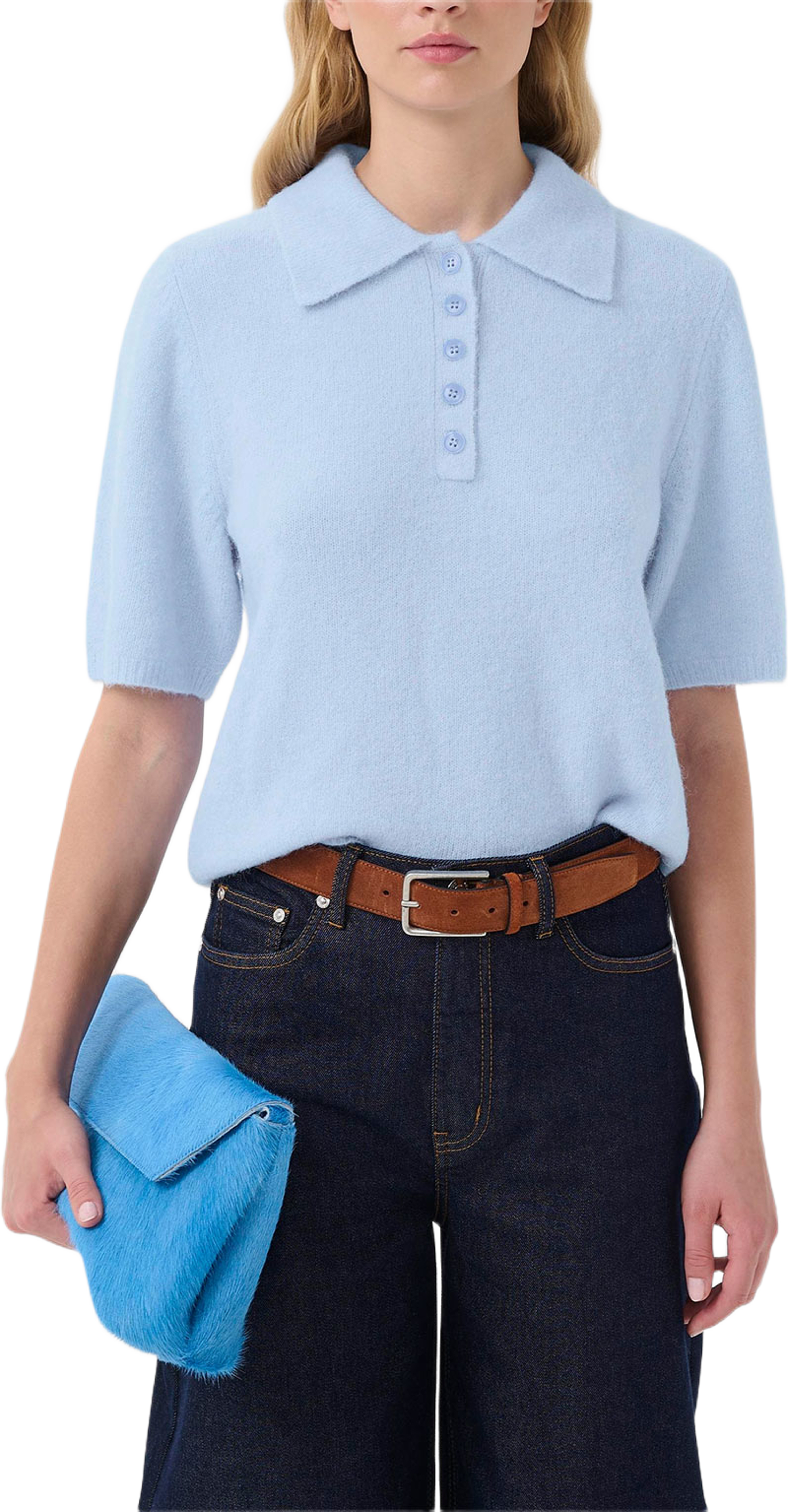 GZalpha ss polo pullover, från Gestuz, i färgen Centaurea Mélange. Klicka för att öppna bilden i stort format