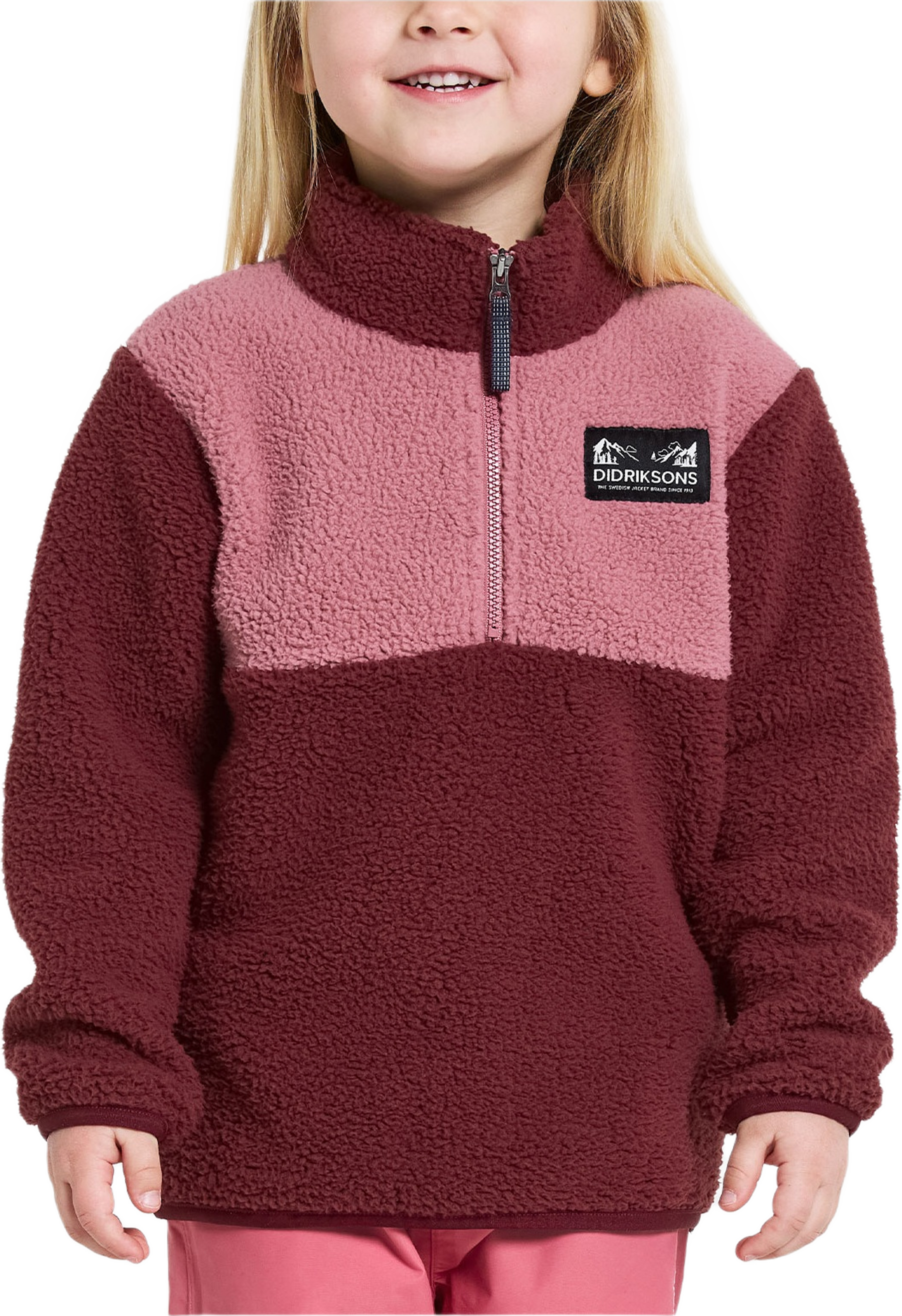 Gosig Kids Halfzip, från Didriksons, i färgen Anemon Red.